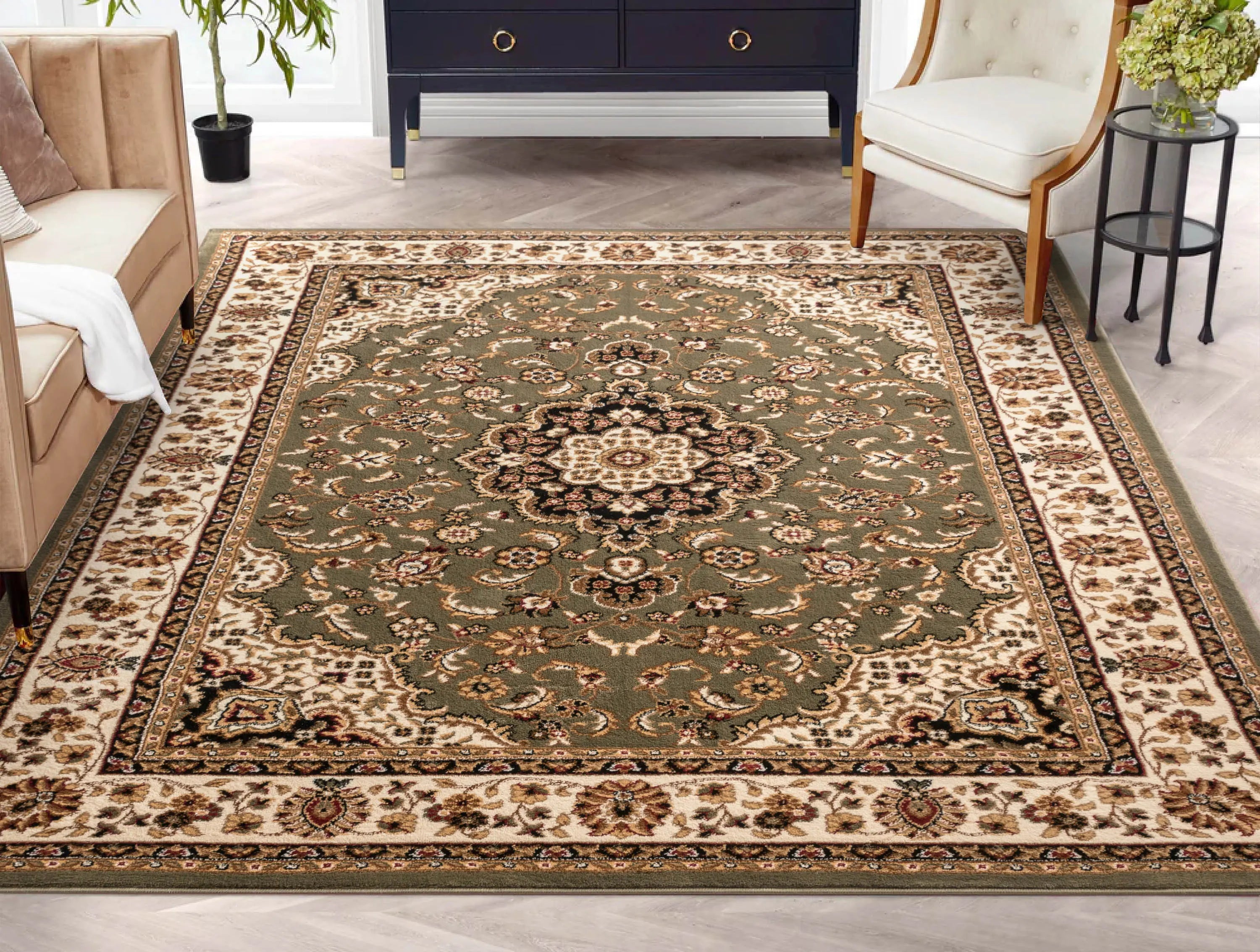 Medallion Kashan Green Traditional Rug、mySite、gigharbornorthrealestate