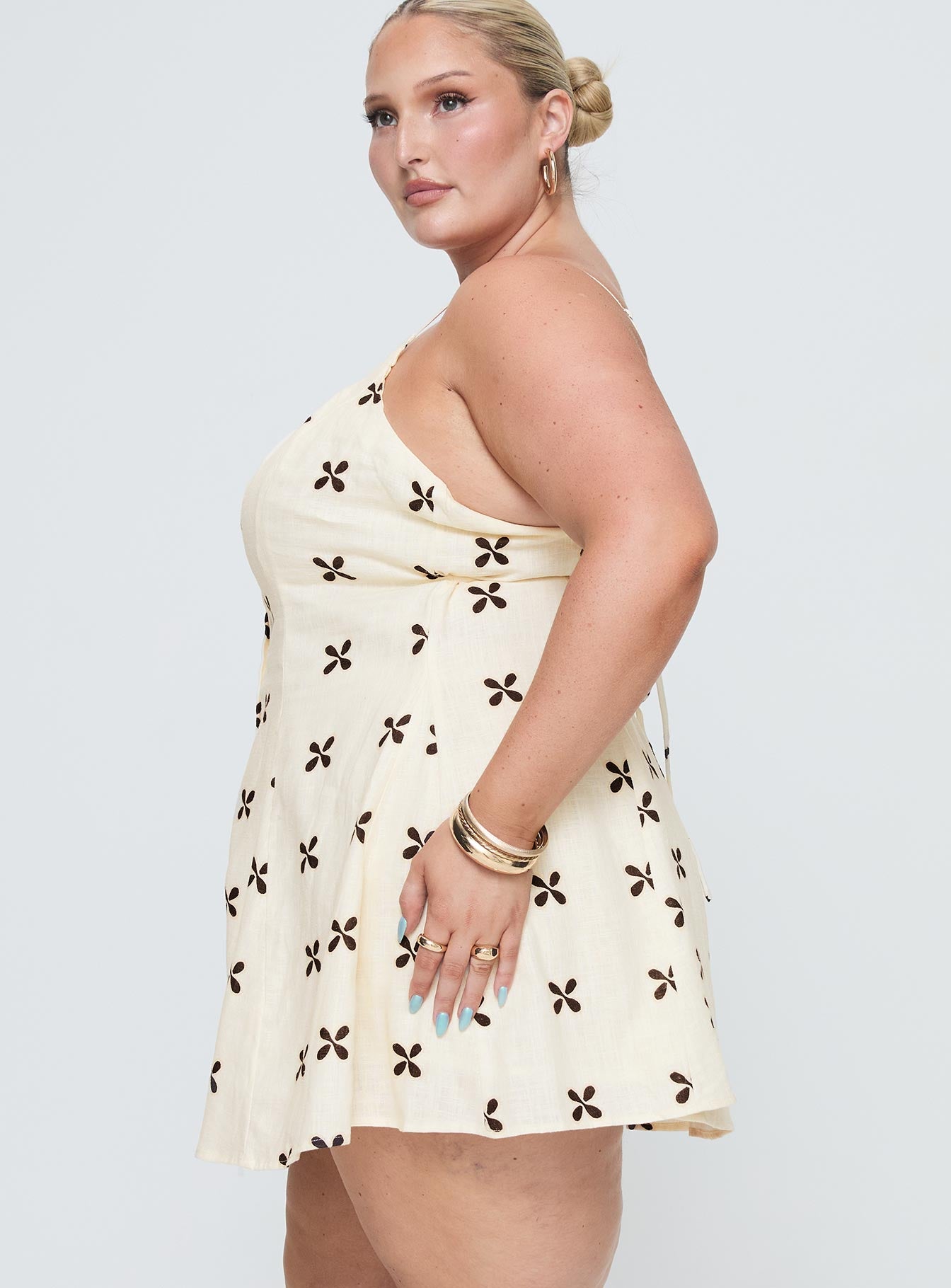 Elian Linen Blend Mini Dress Cream / Multi Curve、mySite、solidvoid