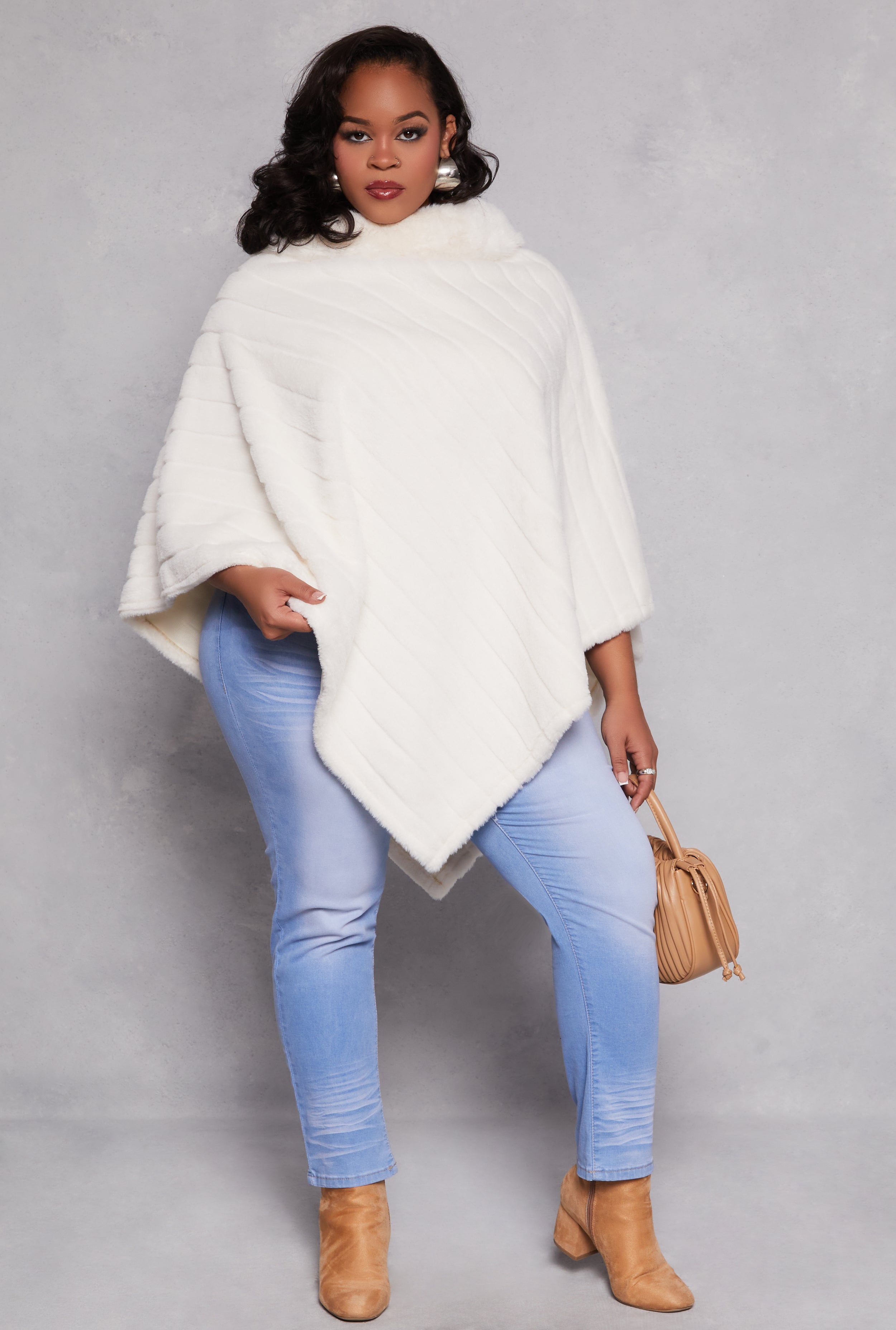 Faux Fur Funnel Neck Poncho、mySite、camillekostekn