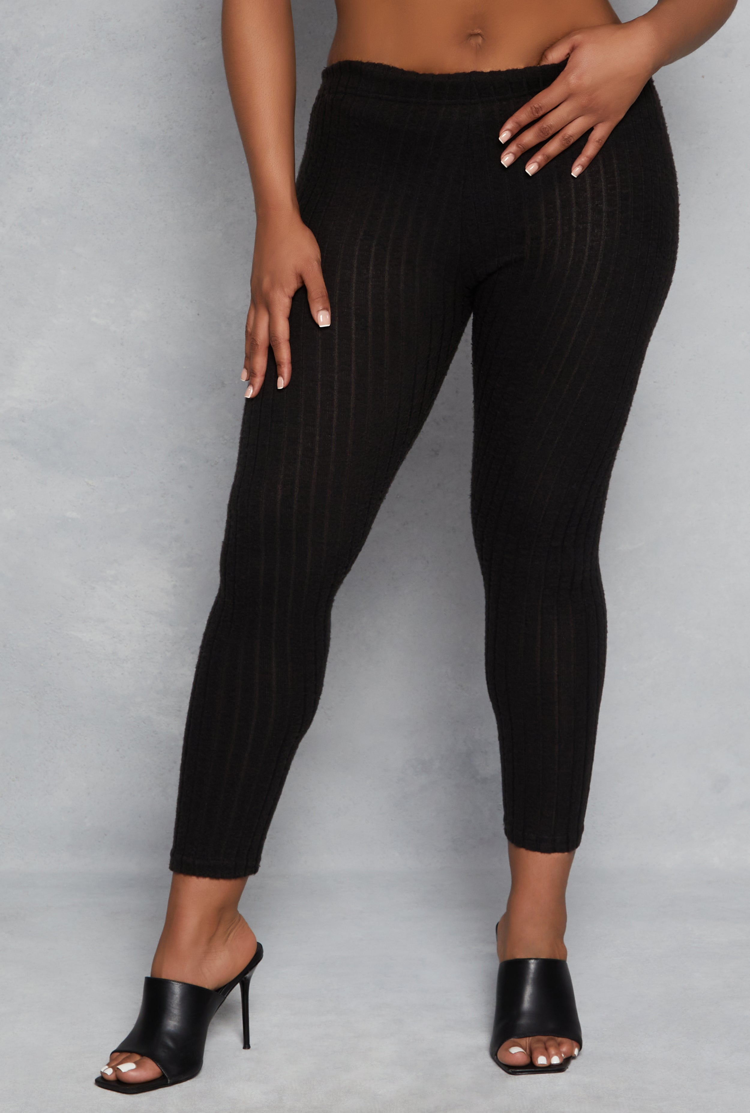 Plus Size Brushed Ribbed Knit Leggings、mySite、camillekostekn