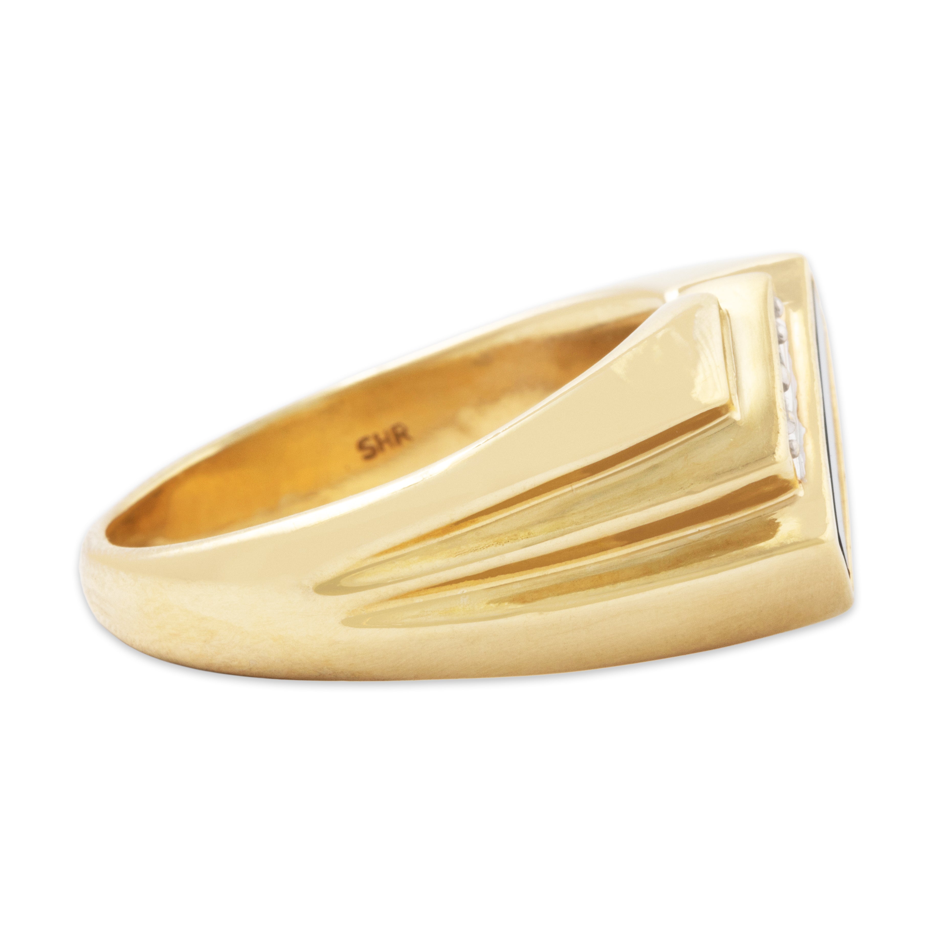 Vintage 10k Yellow Gold Onyx Diamond Bold Mid-Century Ring 9.75、mySite、hinf8tx79