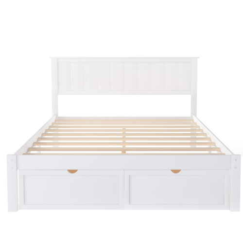 Full Size Platform Bed with Under-bed Drawers, White、、casual
