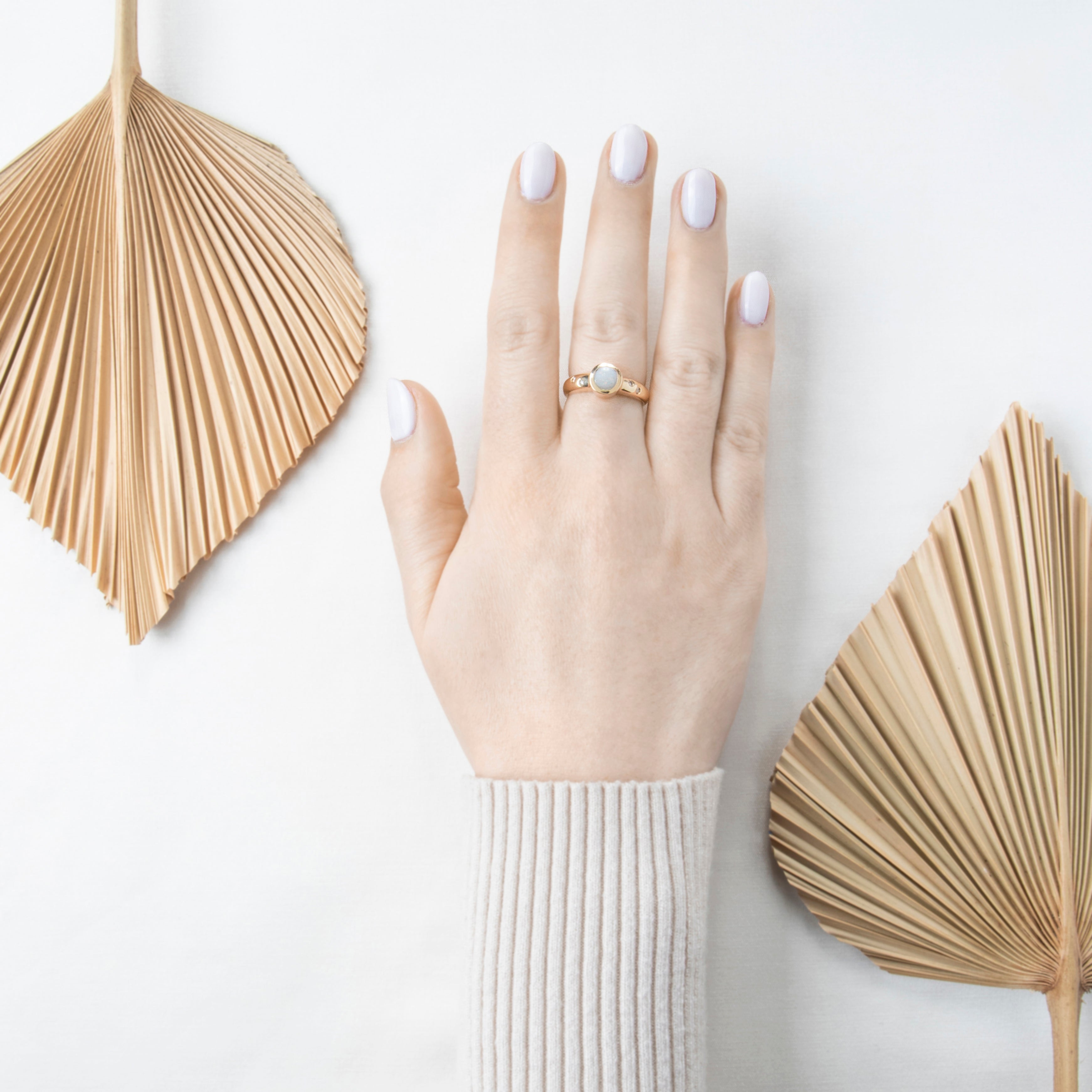 Vintage 14k Yellow Gold Opal Diamond Sleek Ring 8.25、mySite、hinf8tx79