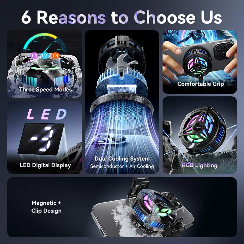 Vention Magnetic Mobile Phone Cooler with 3-Gear Adjustment Black LED Display Type、mySite、fannypackpong