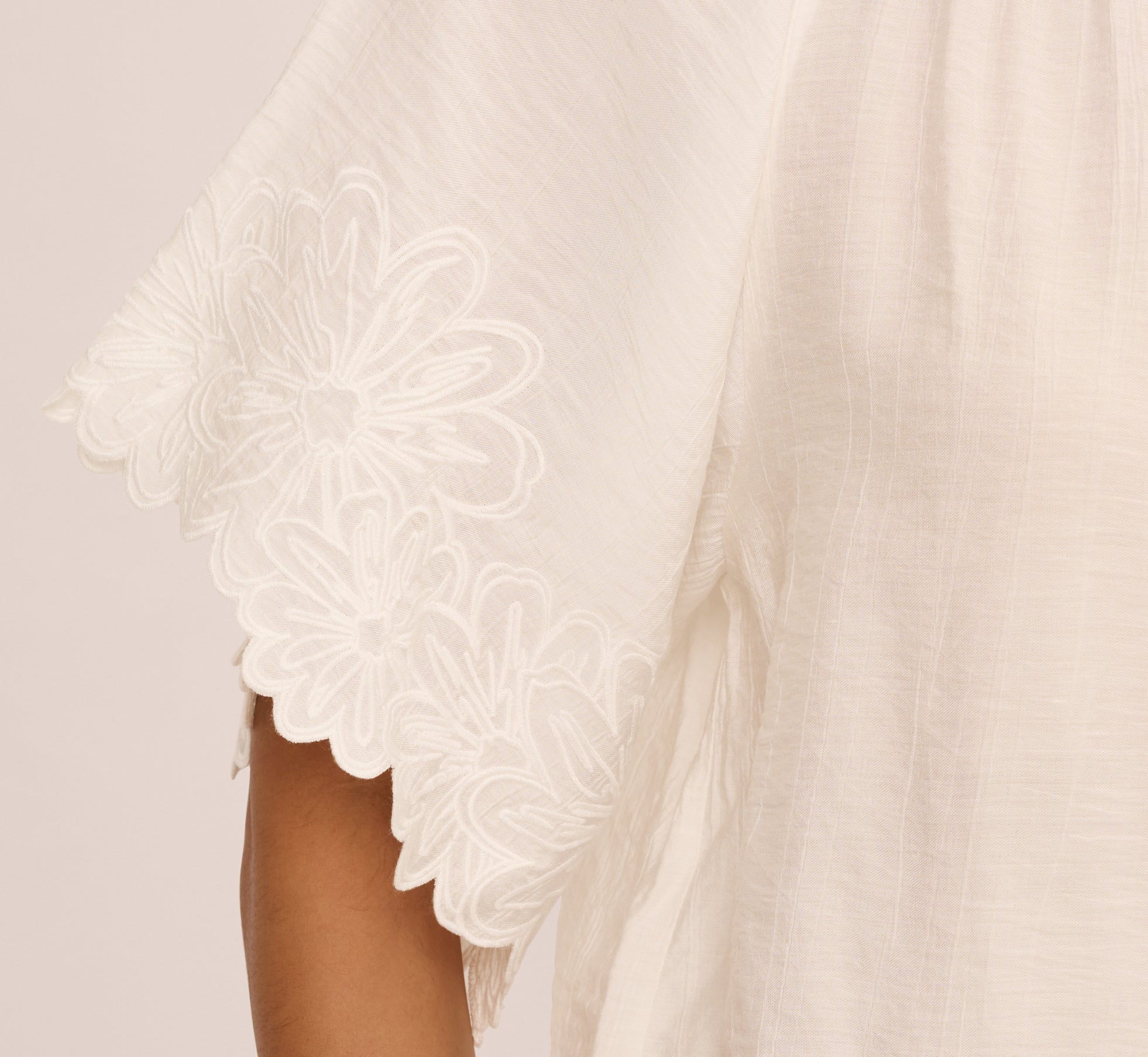 Short Sleeve Semisheer Scalloped Embroidery Top In Ivory、mySite、solidvoid