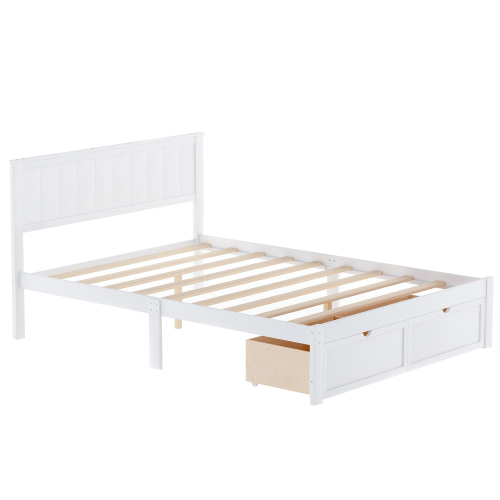 Full Size Platform Bed with Under-bed Drawers, White、、casual
