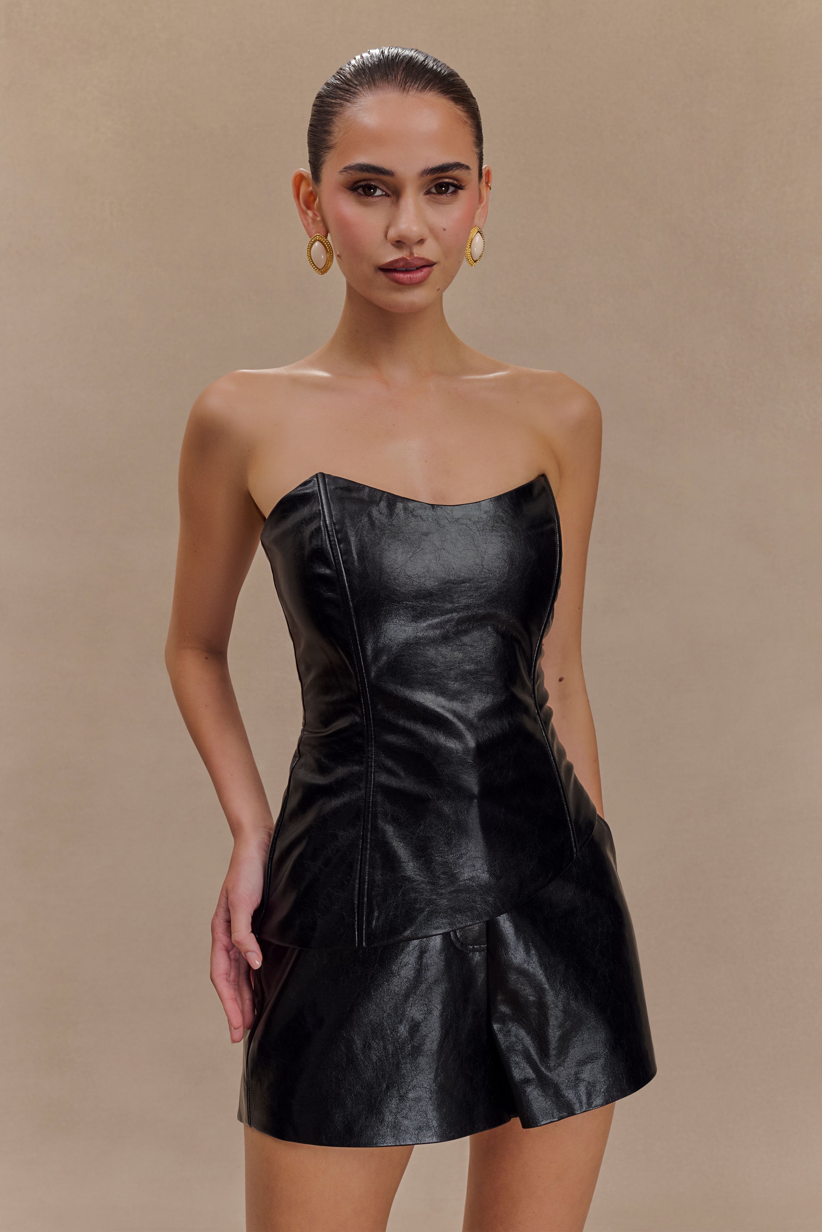 Arabelle Faux Leather Shorts - Black、mySite、solidvoid