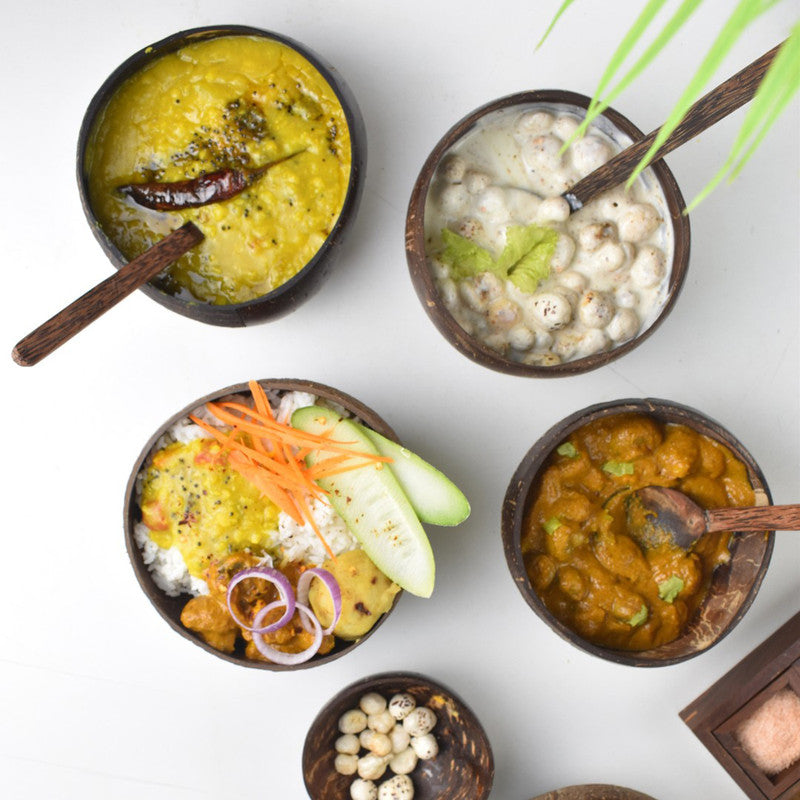 Coconut Bowl & Spoon Set | Brown | Set of 6 | 150 ml、mySite、camillekostekn