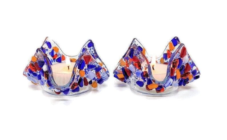 Blue Fused Glass Shabbat Candleholders and Tray、mySite、topwebapps