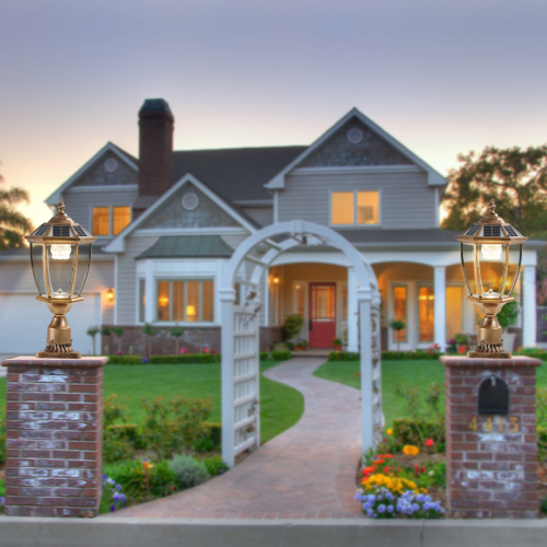 20"(H) Golden Solar Powered LED Outdoor Lantern, Vintage Garden Light with Elegant Glass Design for Pathways, Yards, and Patios (2-Pack)、、eastwooduniform