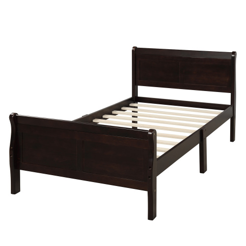 Wood Platform Bed Twin Bed Frame Mattress Foundation Sleigh Bed with Headboard/Footboard/Wood Slat Support、、casual