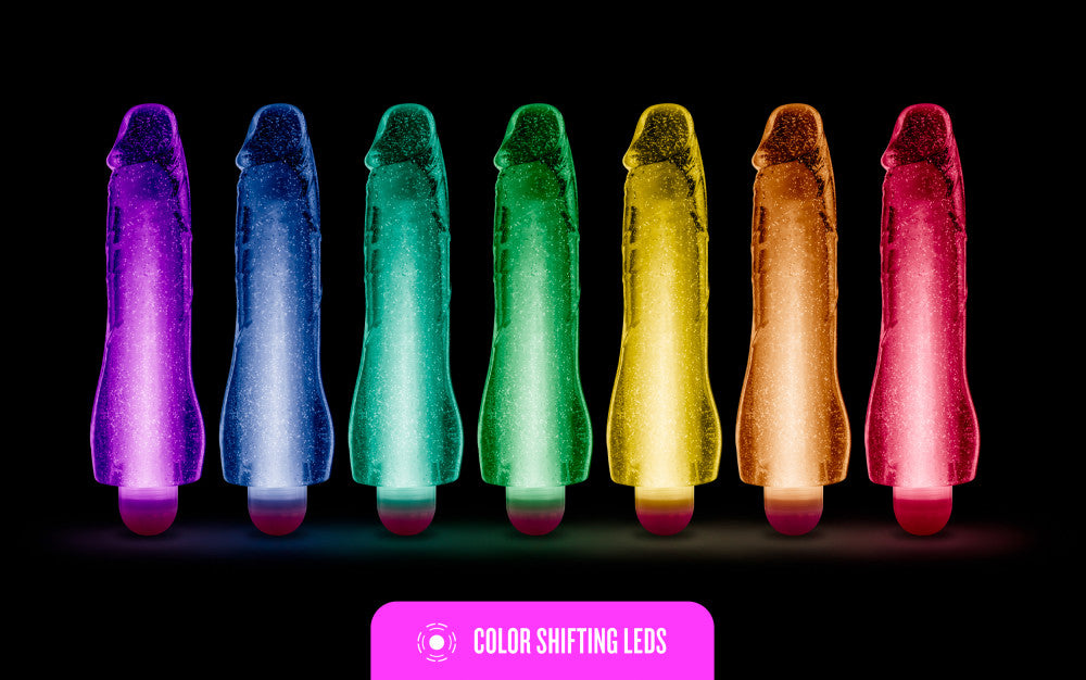 Glow Dicks By Blush® | Molly Glitter Realistic Pink 8-Inch Long Vibrating Dildo、mySite、bottomscart