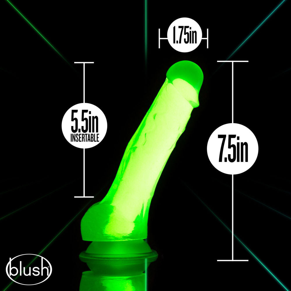 Neo Elite By Blush® | Glow In The Dark Neon Green: 7.5-Inch Long Dildo - Made with Purio™ Silicone & SensaFeel® Dual Density Realistic Technology、mySite、bottomscart