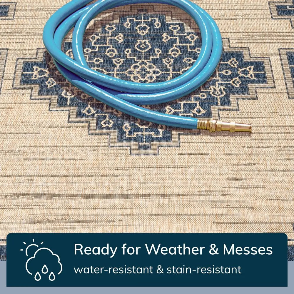 Mani Oriental Medallion Indoor Outdoor Blue Flatweave Rug、mySite、gigharbornorthrealestate