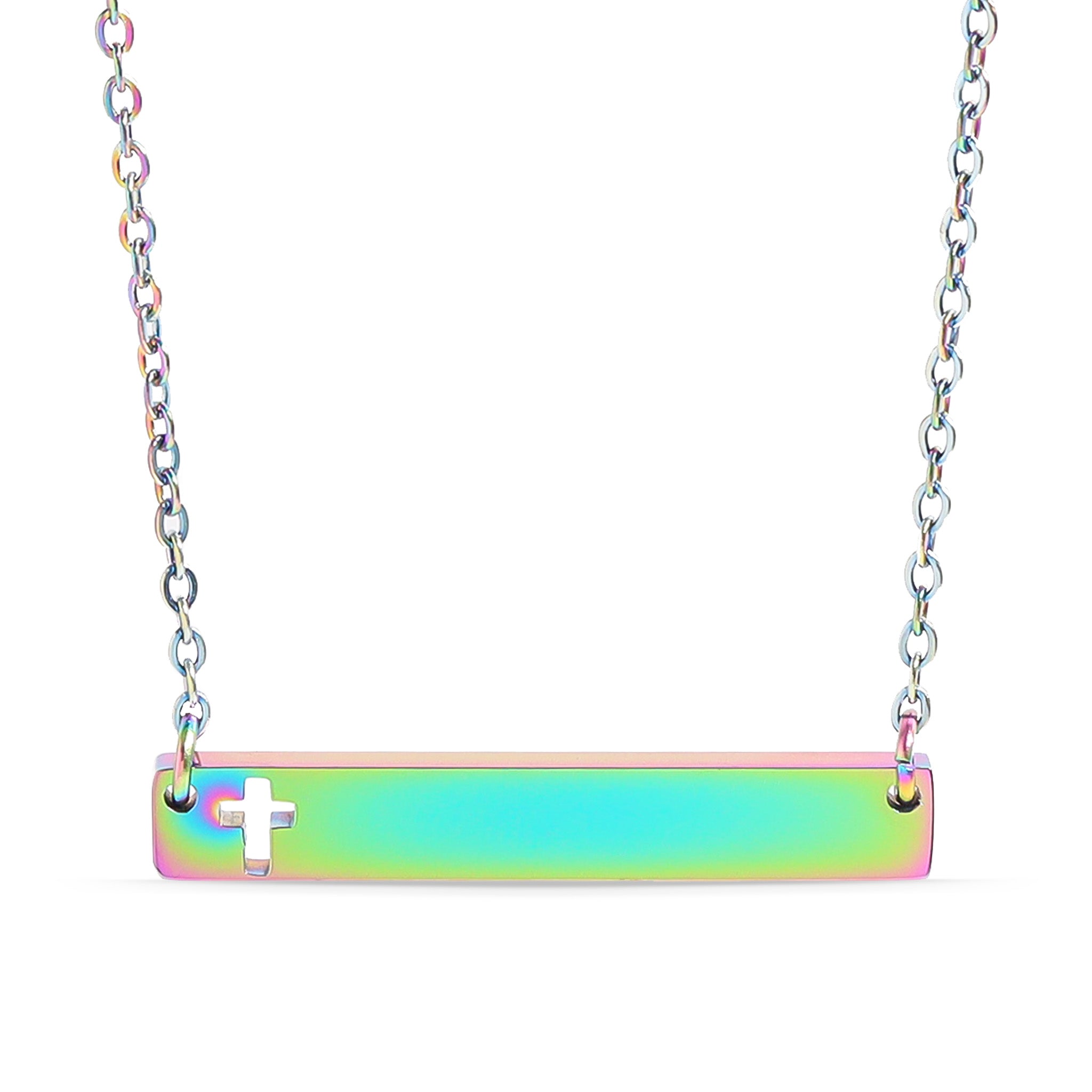 18K Gold PVD Stainless Steel Cutout Cross Blank Bar Necklace / SBB00106、mySite、dreamappss