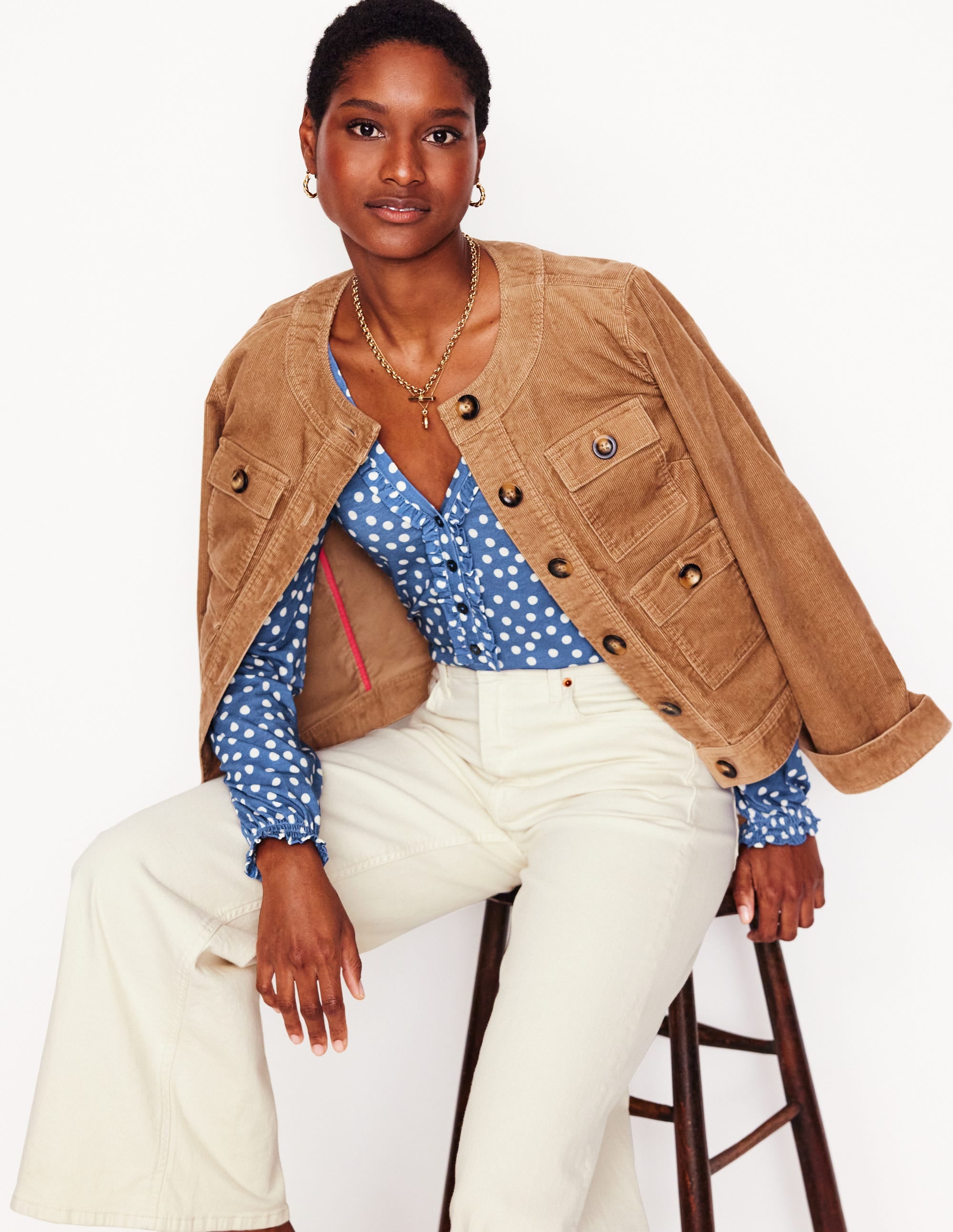  Poppy Ruffled Henley Top-Blue River, Abstract Spot、mySite、ashleygrahame