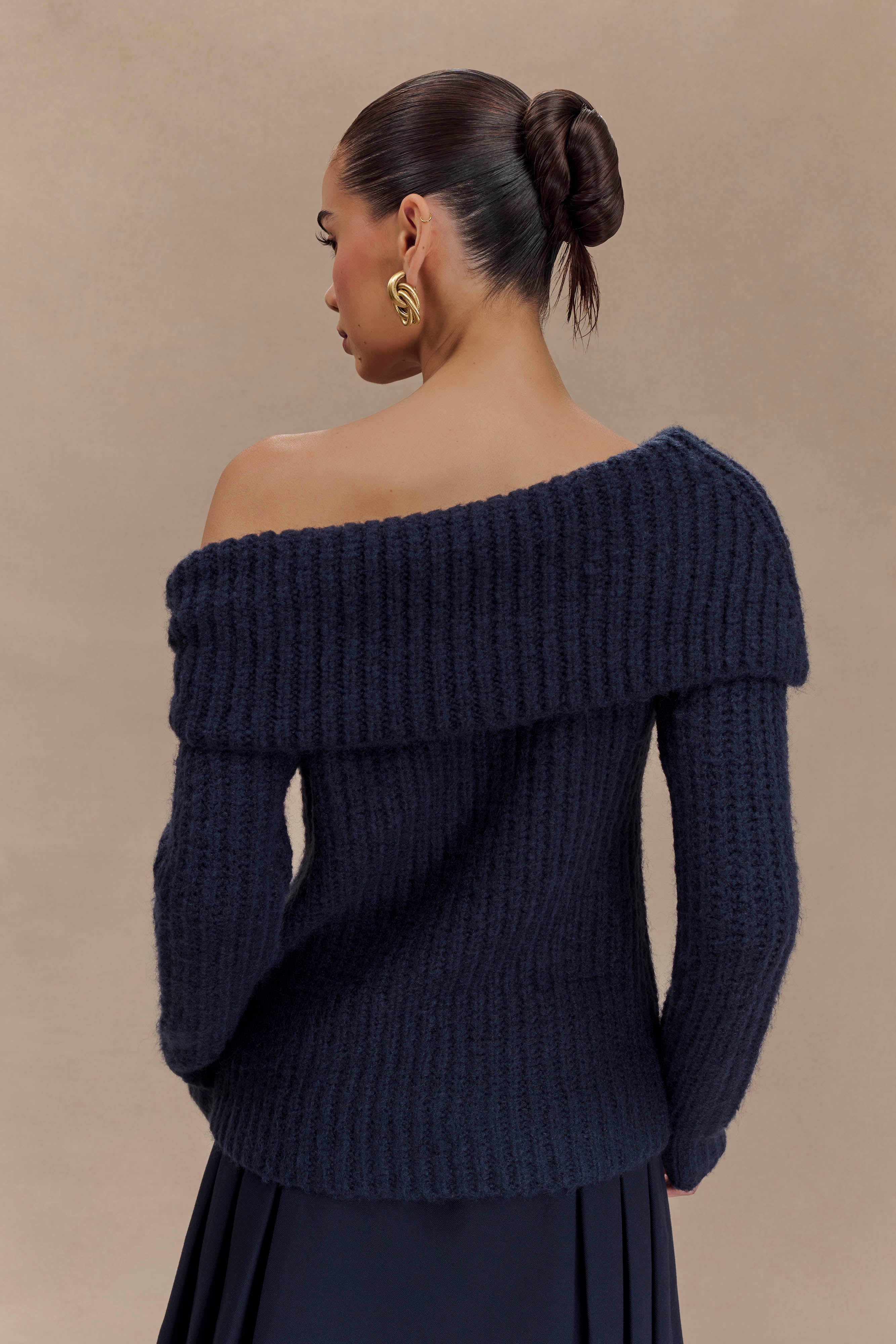 Alicia Off Shoulder Knit Top - Dark Navy、mySite、solidvoid
