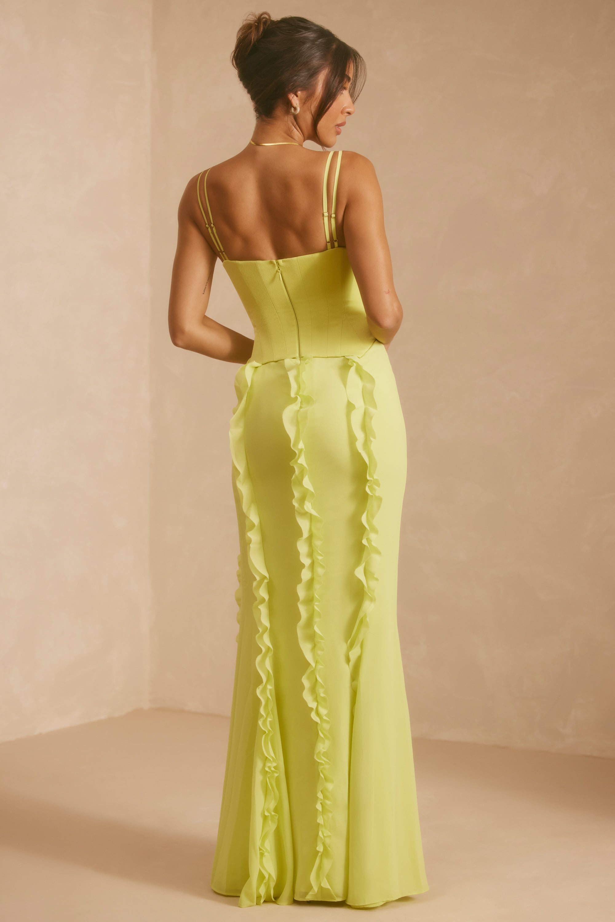 Corset Frill Skirt Maxi Dress in Lime Green、mySite、solidvoid