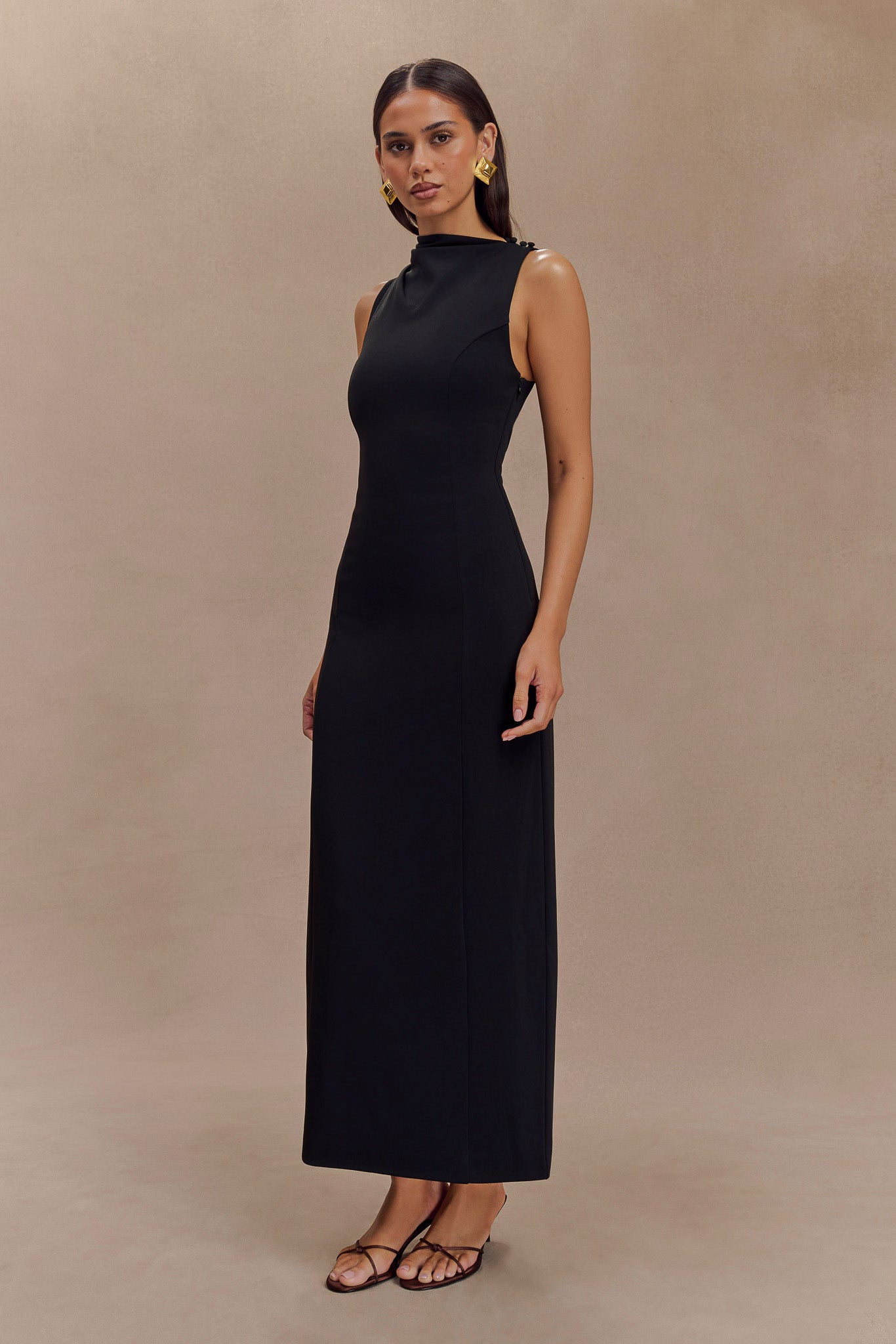 Taylor Draped Stretch Crepe Midi Dress - Black、mySite、solidvoid