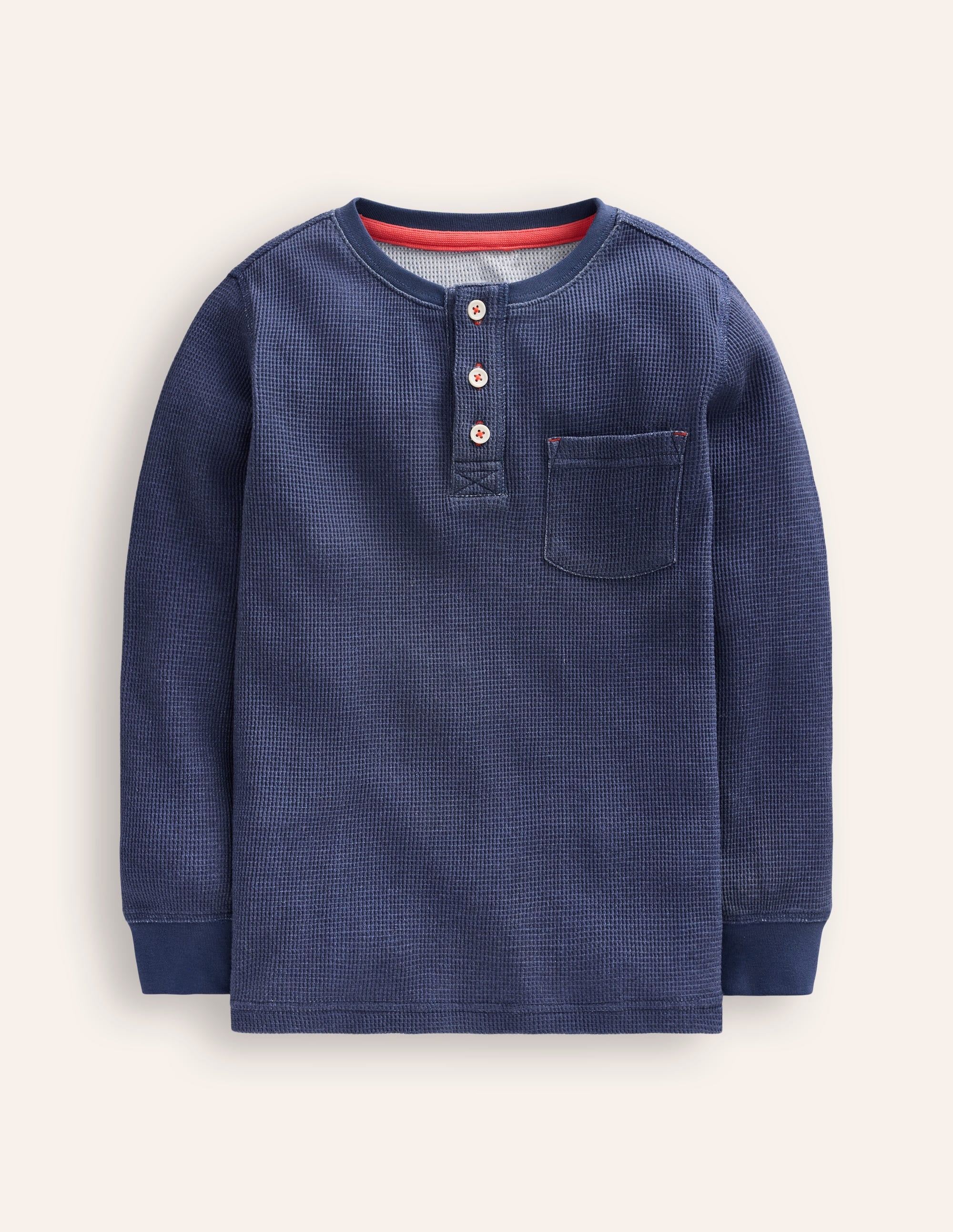  Waffle Henley T-Shirt-College Navy Marl、mySite、ashleygrahame