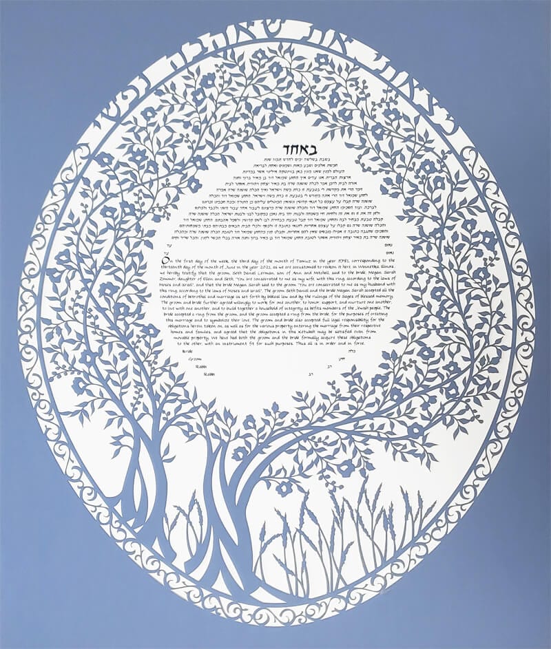 Blooming Ketubah Oval by Melanie Dankowicz - Dusty Blue、mySite、topwebapps
