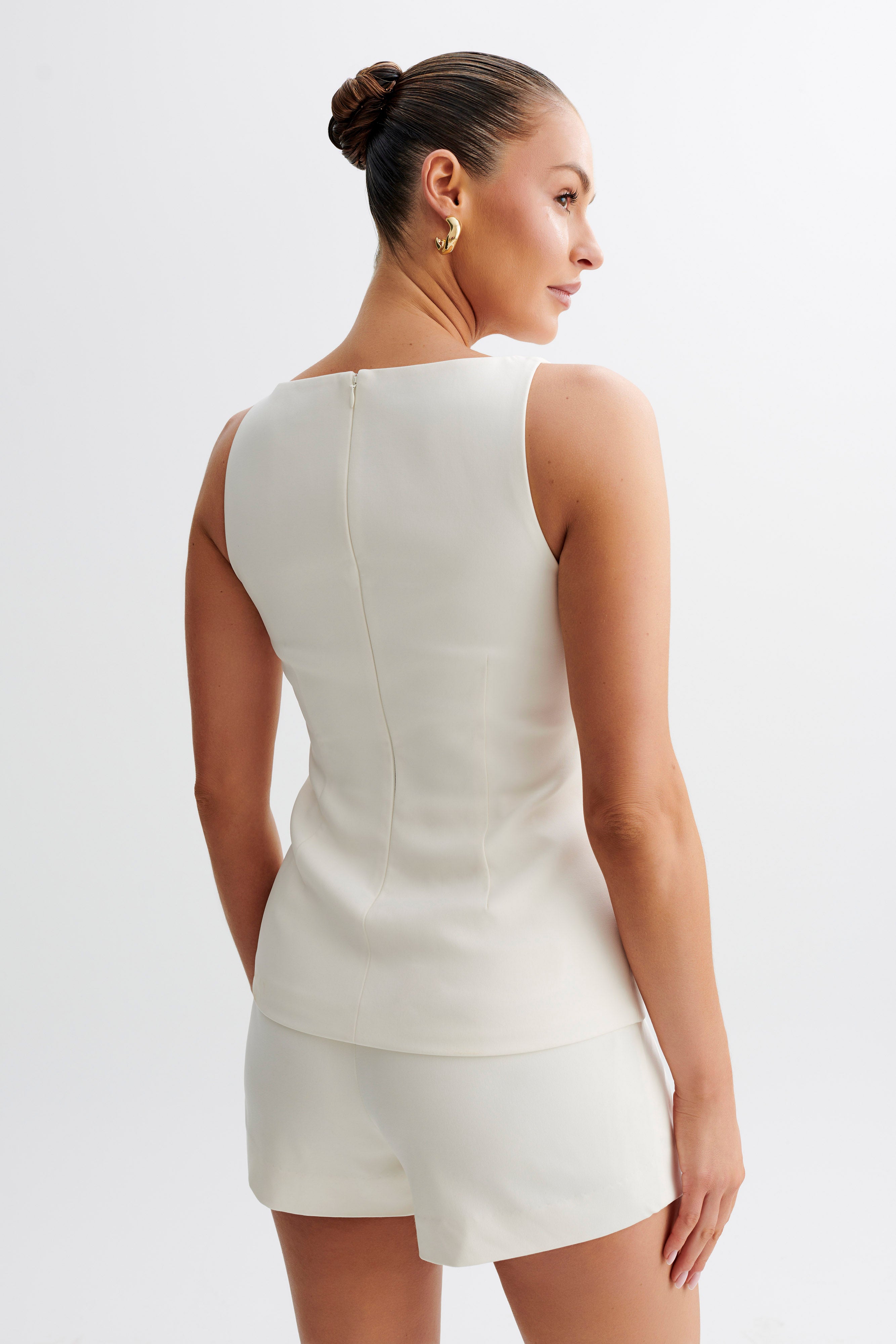 Angela Sleeveless Suiting Top - Ivory、mySite、solidvoid