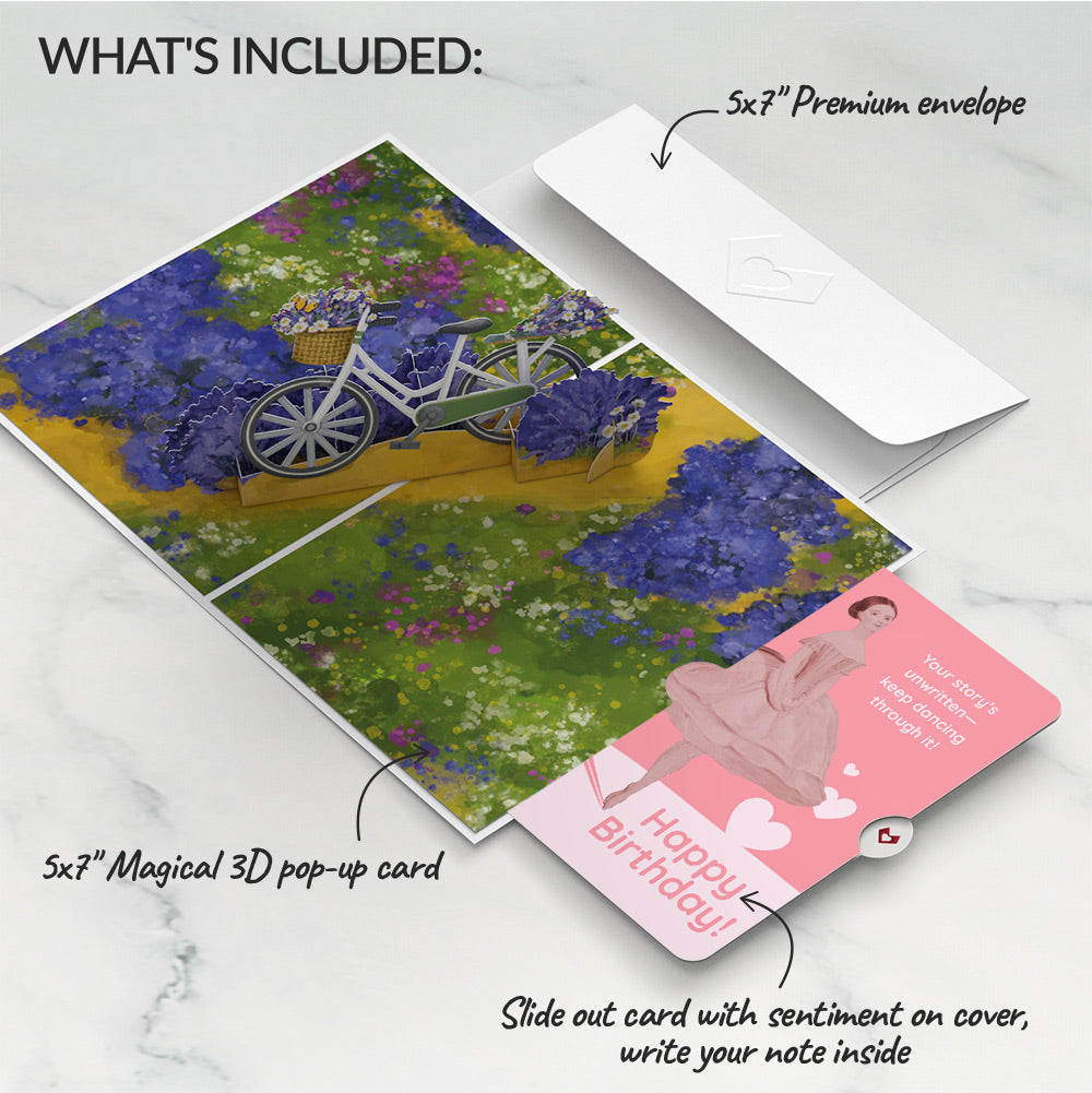 Lavender Bicycle Birthday Pop-Up Card and Dancing Through Life Sentiment Set、mySite、solidvoid
