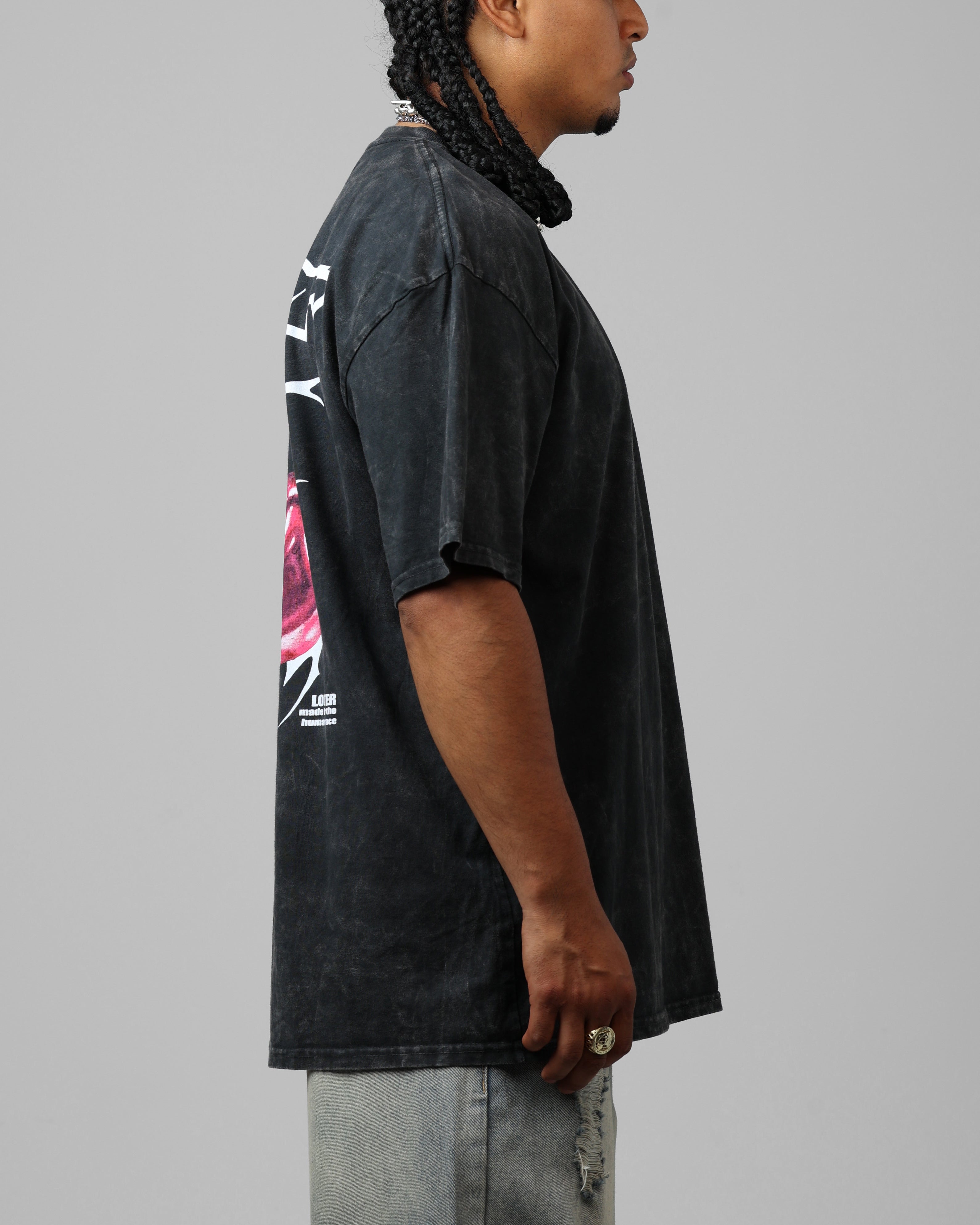 Loiter Cherry Pick Drop T-Shirt Black Acidwash、mySite、zt4zffjzw