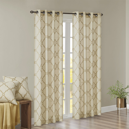 Fretwork Print Grommet Top Window Curtain Panel(Only 1 Pc Panel)、、eastwooduniform