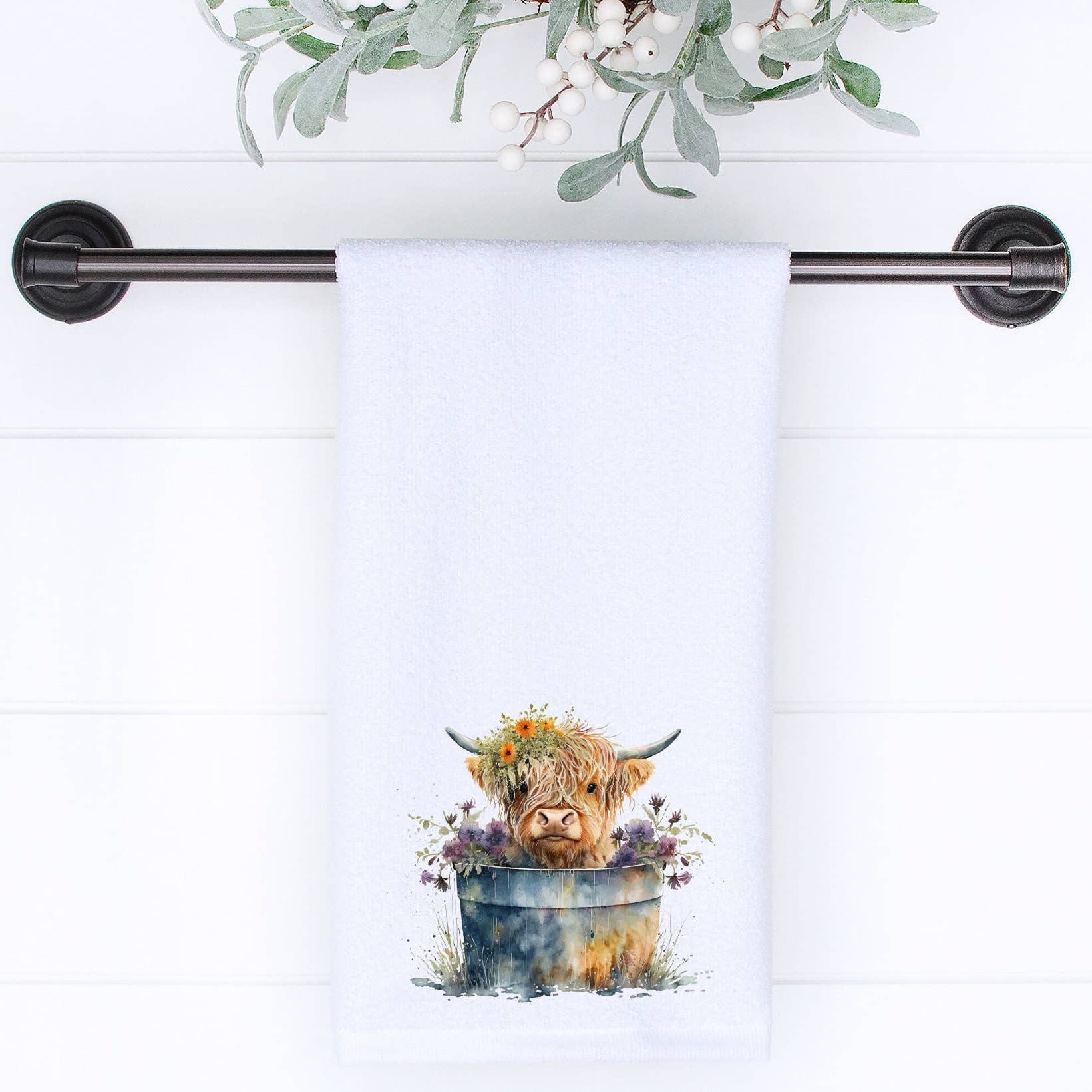 Highland Cow Floral Washtub Terry Cloth Bath Towels for the Cow Lovers!、mySite、g9winljtr