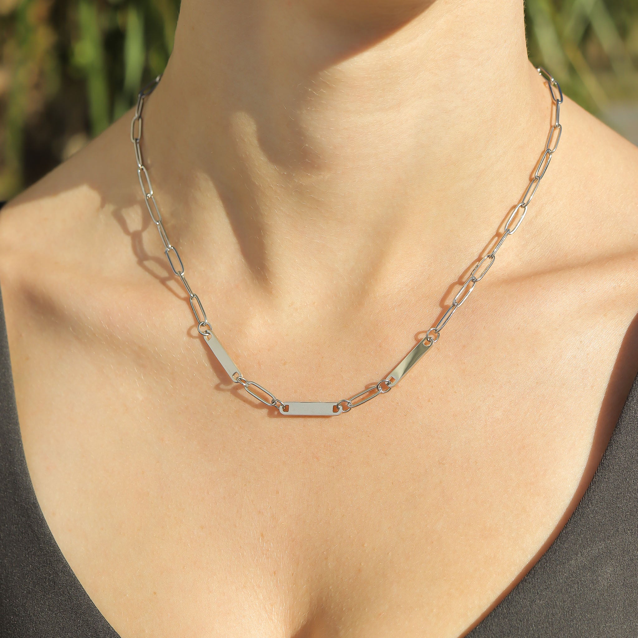 30pc 18K Gold PVD Coated Stainless Steel Engravable Paperclip Bar Necklace Bracelet Set / BND0023、mySite、dreamappss