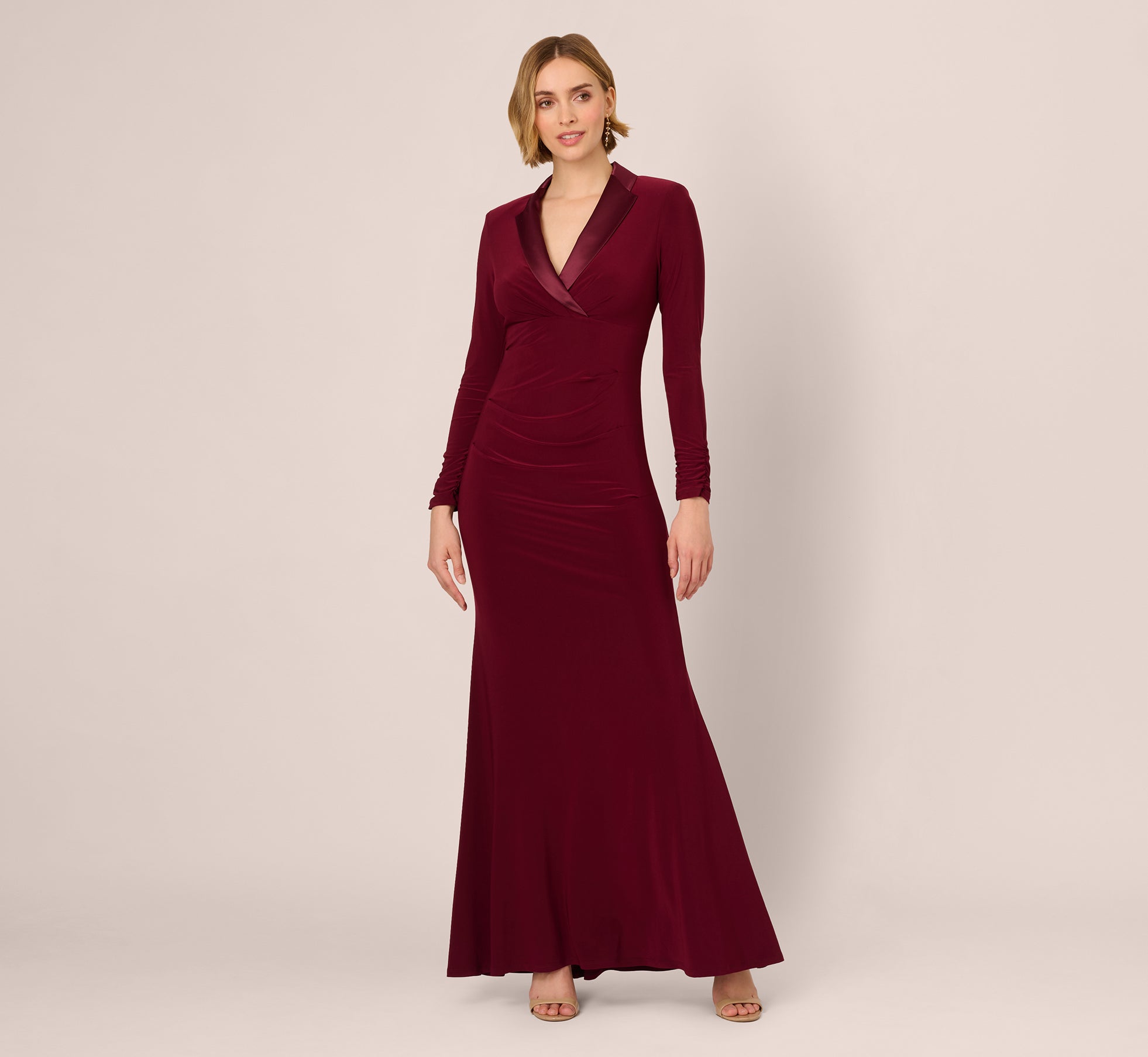 Tuxedo Mermaid Gown With Long Sleeves In Red Wine、mySite、solidvoid