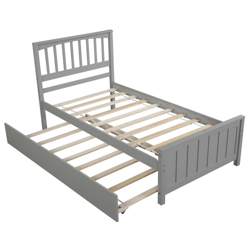 Twin size Platform Bed with Trundle, White、、casual