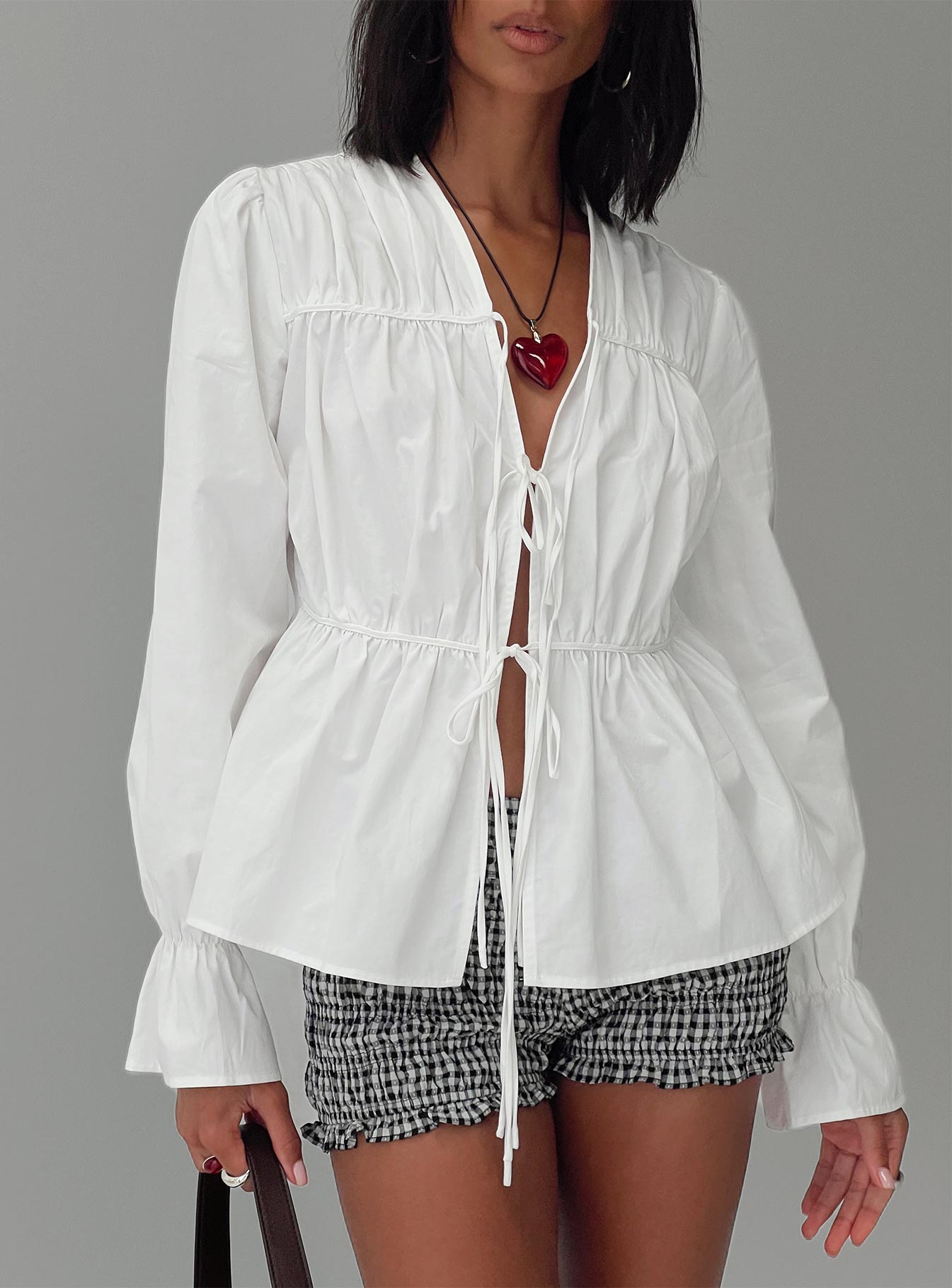 Scarlotte Bow Tie Top White、mySite、solidvoid