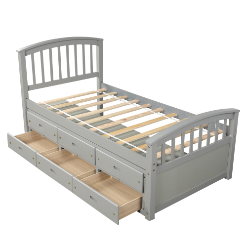 Orisfur. Twin Size Platform Storage Bed Solid Wood Bed with 6 Drawers、、casual