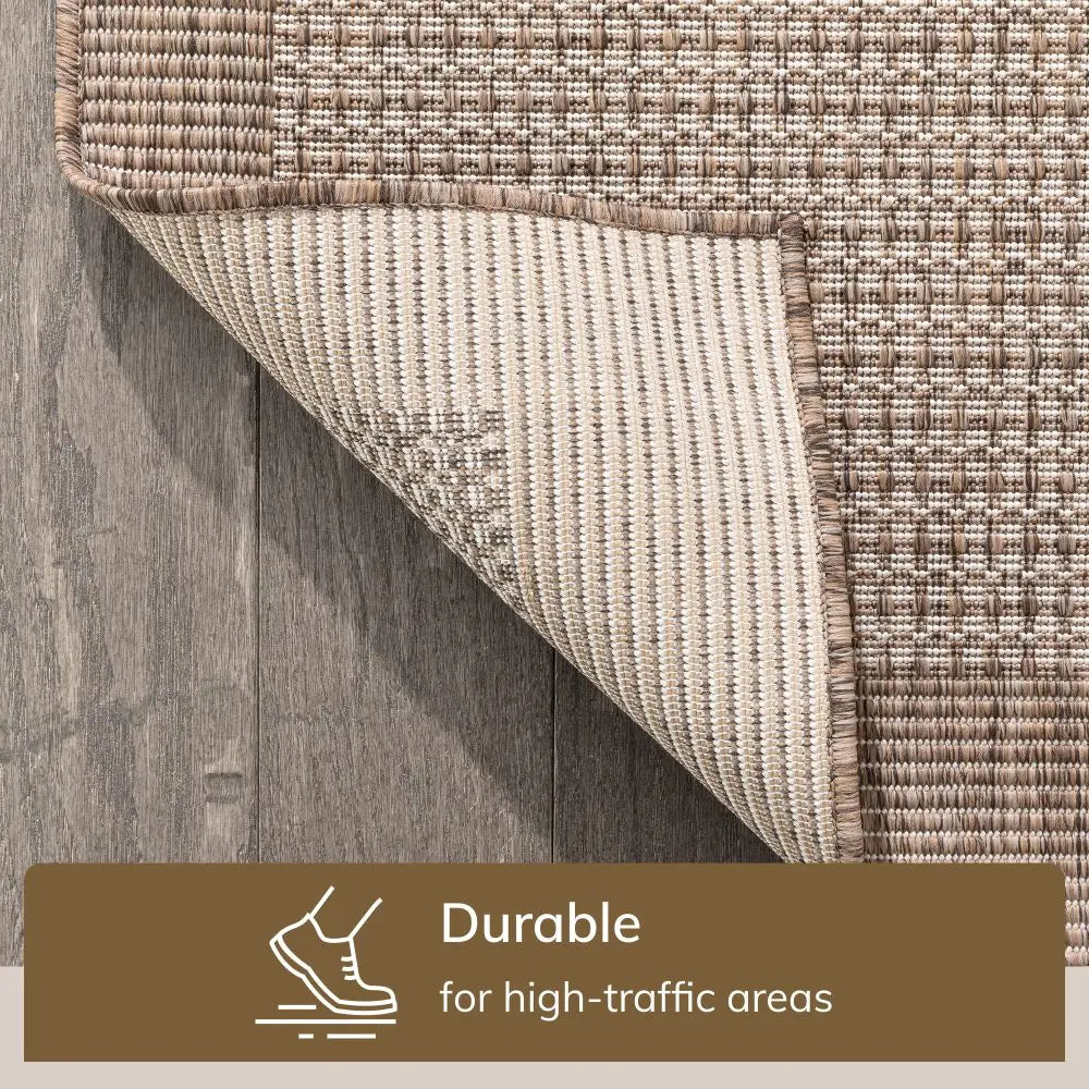 Odin Solid & Striped Border Indoor Outdoor Ivory Flatweave Rug、mySite、gigharbornorthrealestate
