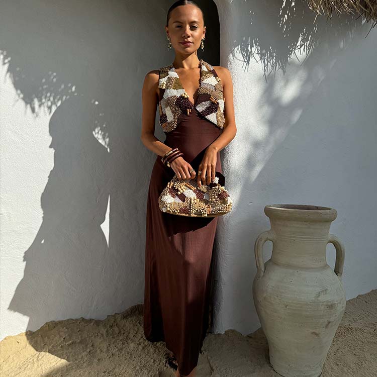 Chocolate Beaded Allegra Dress、mySite、solidvoid