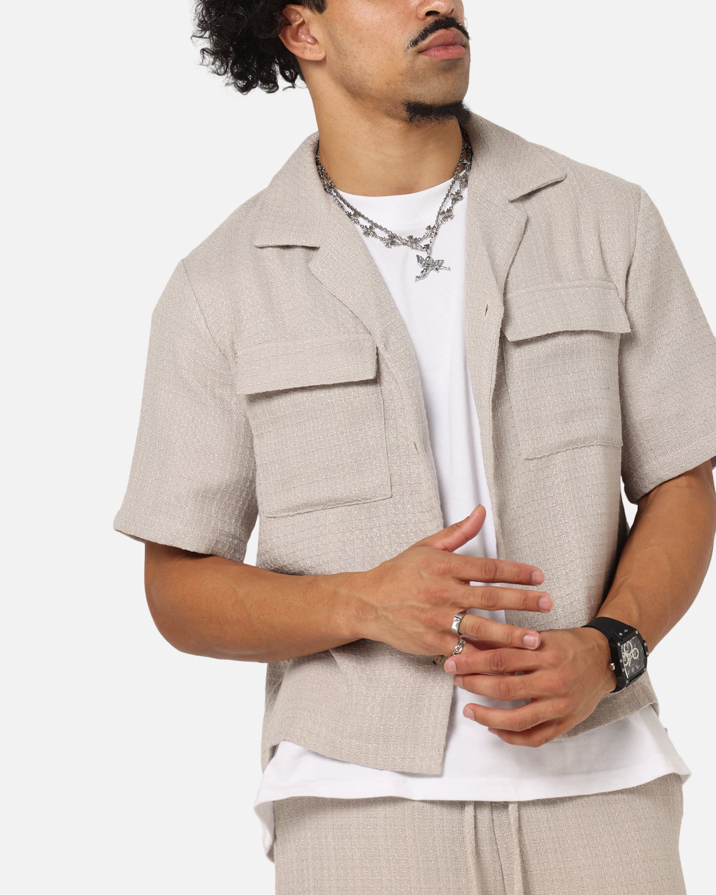 XXIII Textured Button Up Shirt Stone、mySite、zt4zffjzw