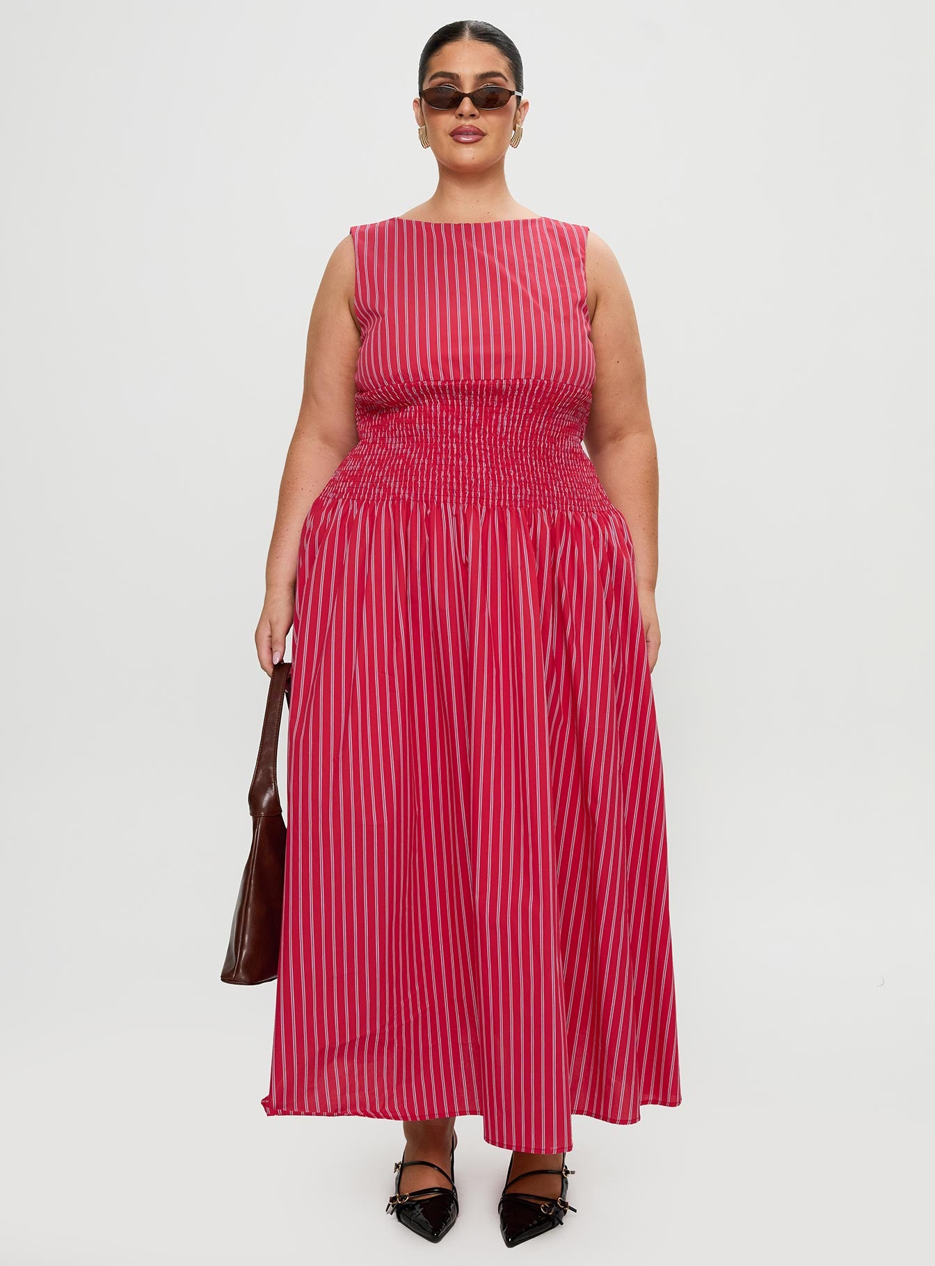 Lilienne Cotton Poplin Maxi Dress Red Stripe Curve、mySite、solidvoid
