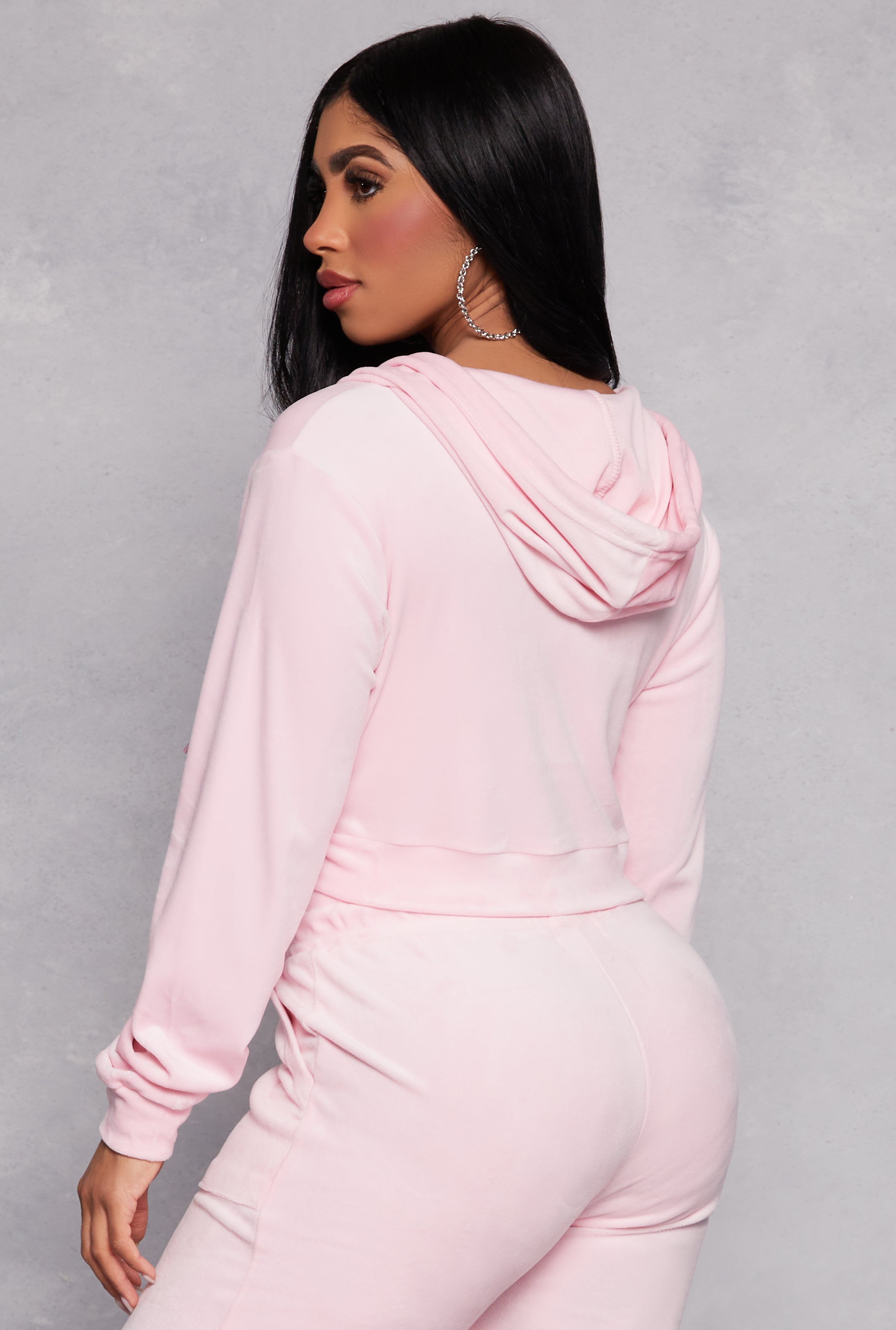 Velour Zip Front Hooded Crop Top、mySite、camillekostekn