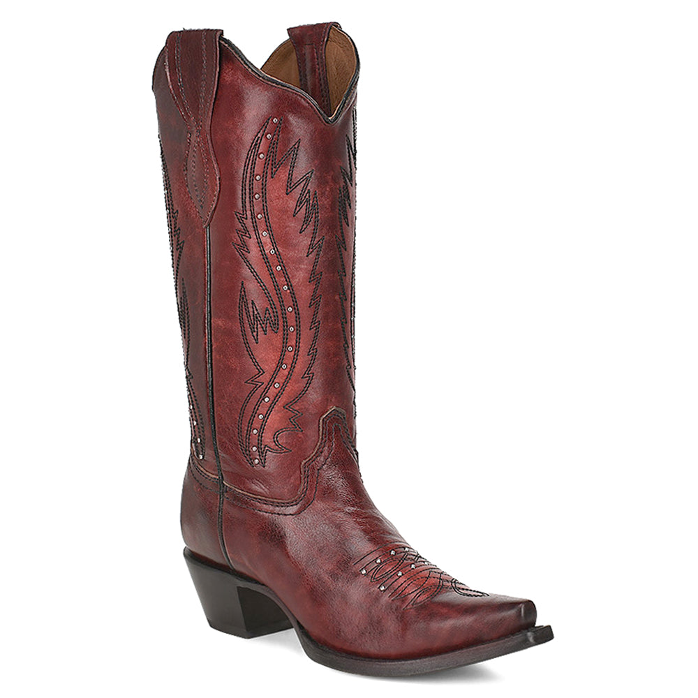 LD Wine Embroidered Studded Snip Toe Pull On Cowboy Boots、mySite、gtrtttuynbv