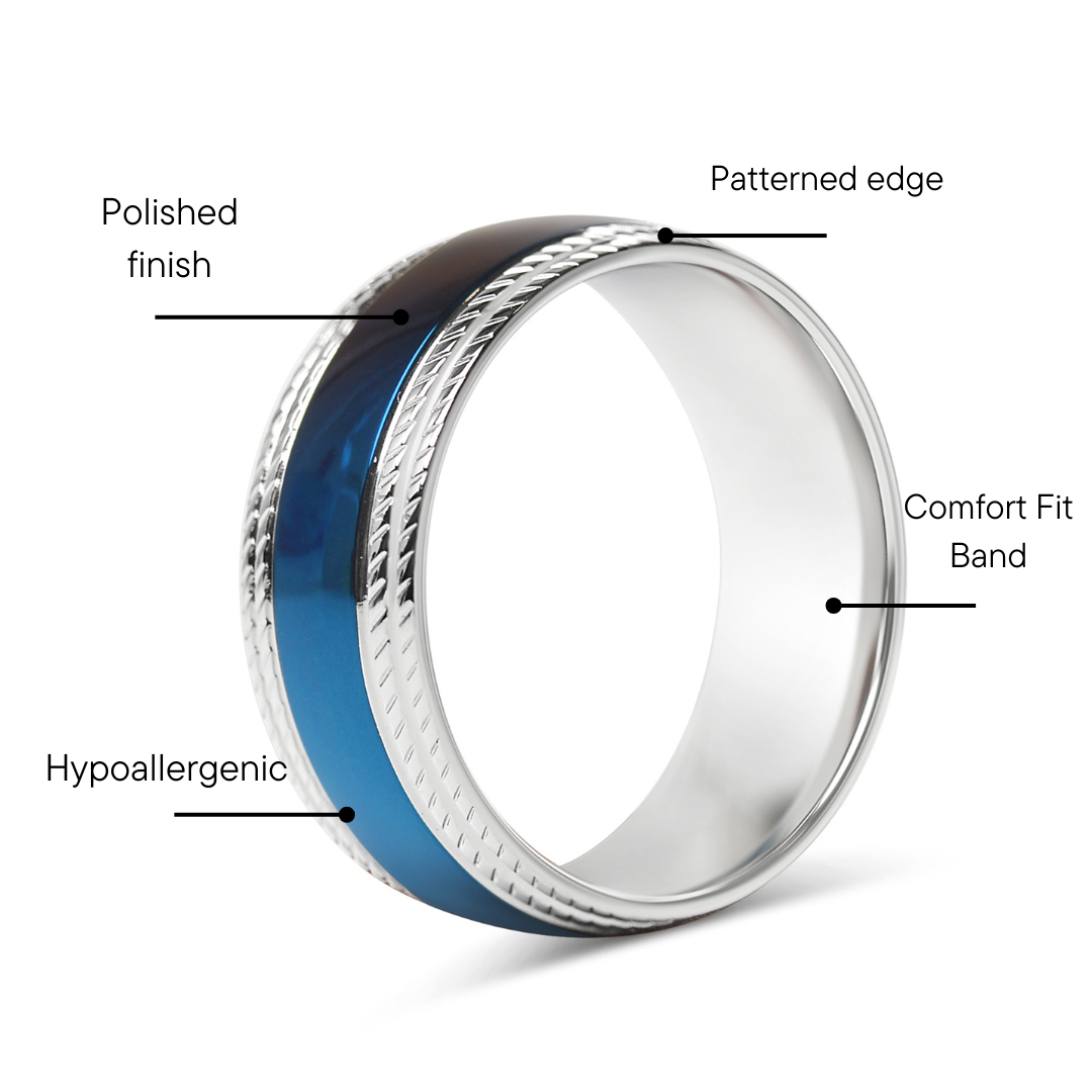 Stainless Steel Blue Center With Lined Patterned Edge Ring / CFR7003、mySite、dreamappss