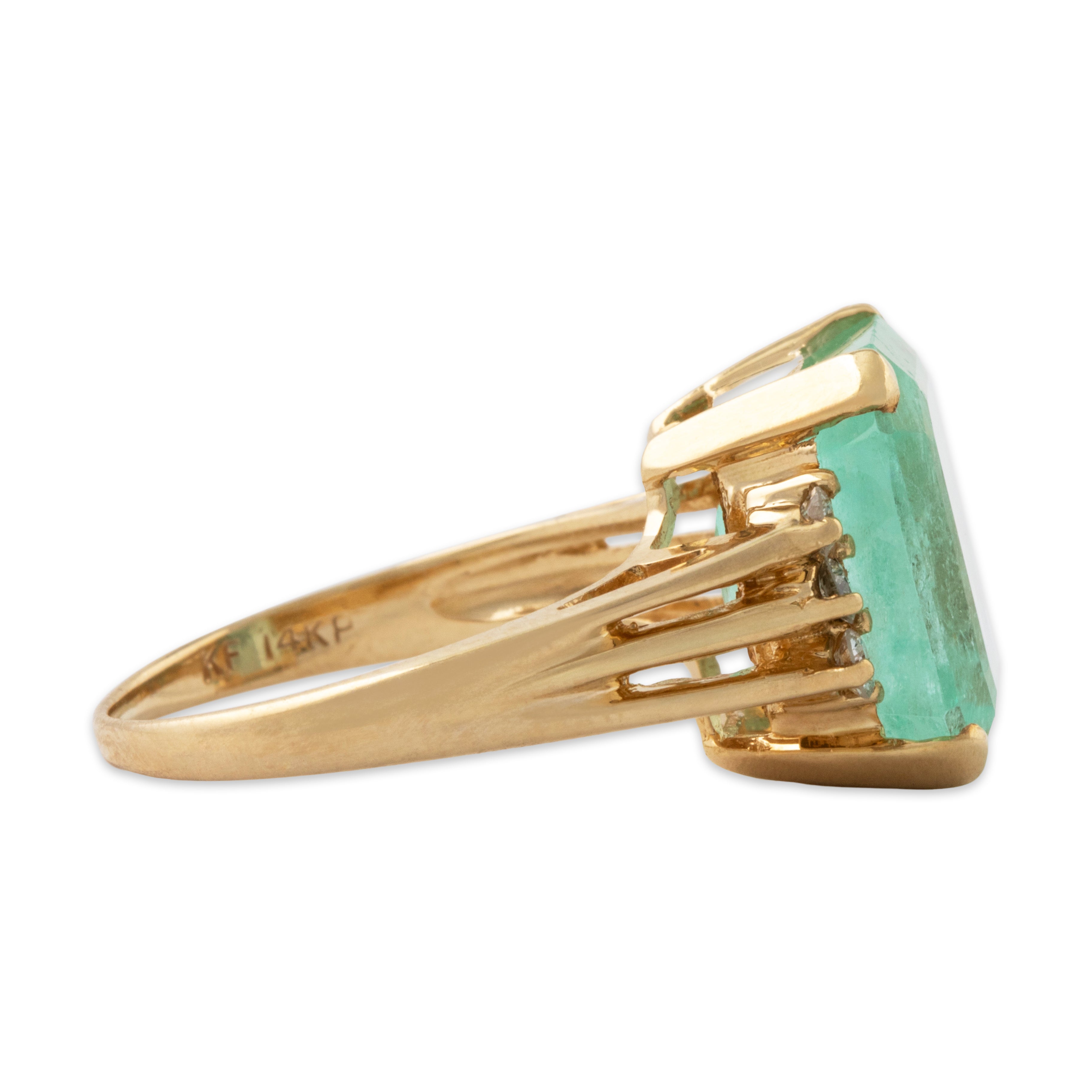 Vintage 14k Yellow Gold 4.4ct Emerald .21cttw Diamond Cocktail Ring 6.75、mySite、hinf8tx79