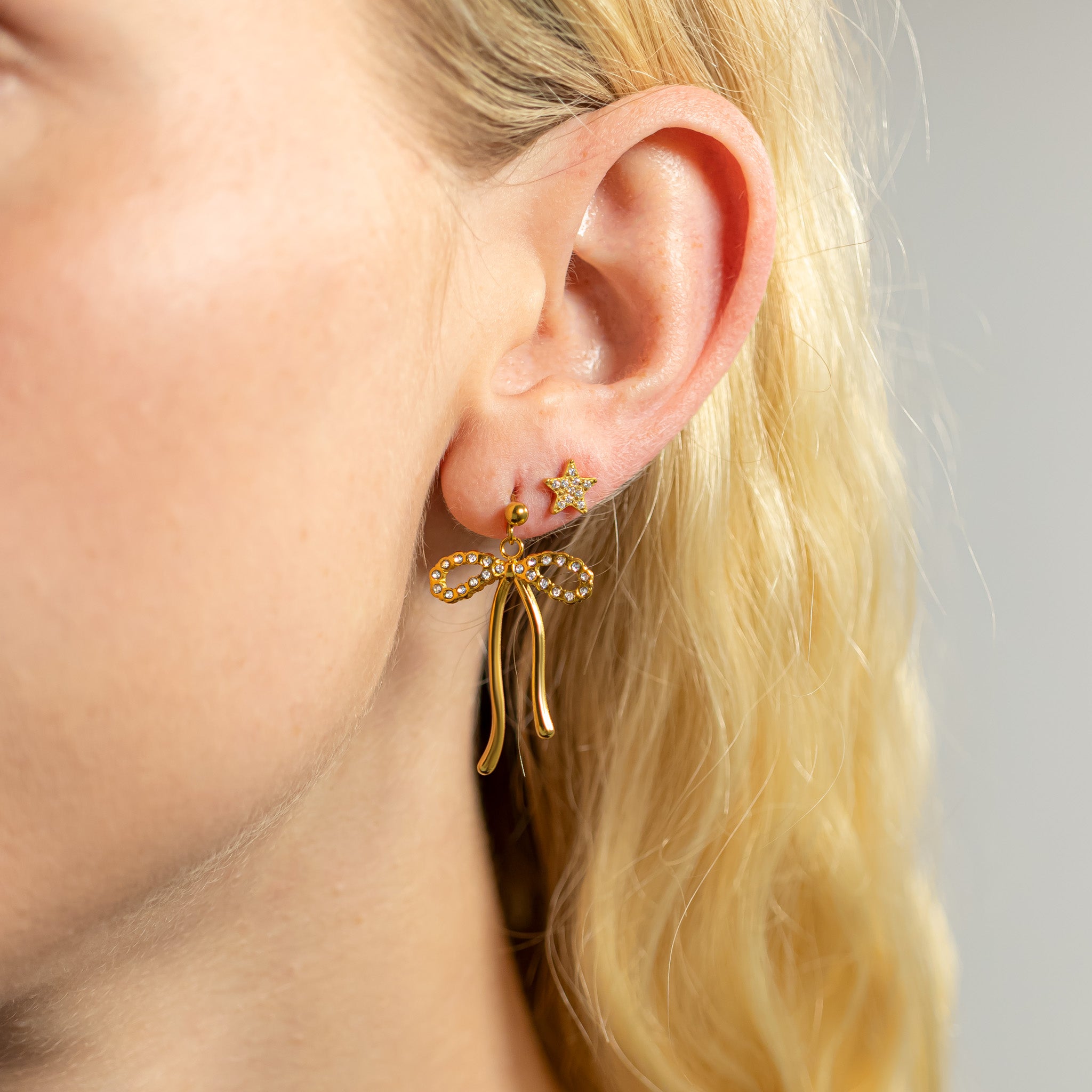 18K Gold PVD Ribbon Bow with Stones Earrings / ERJ0085、mySite、dreamappss