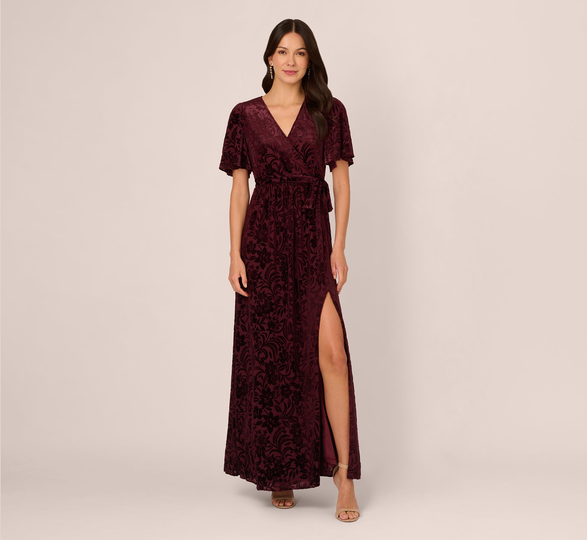 Burnout Velvet Maxi Dress In Burgundy、mySite、solidvoid