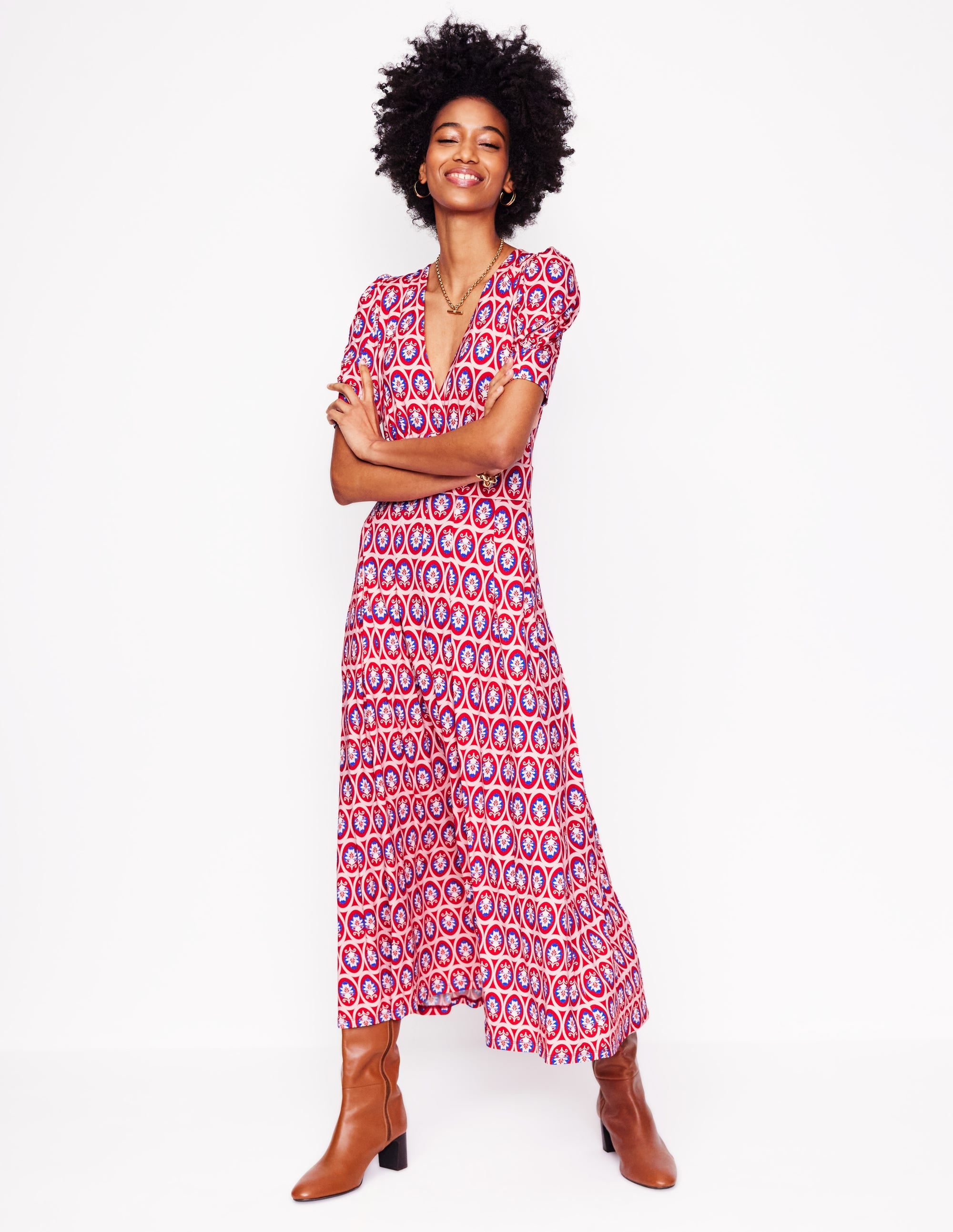  Kristen Pleated Jersey Dress-High Risk Red, Ornate Blossom、mySite、ashleygrahame