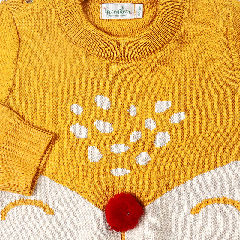 Cotton Sweater For Kids | Cuddly Fox Printed | Mustard Yellow、mySite、camillekostekn