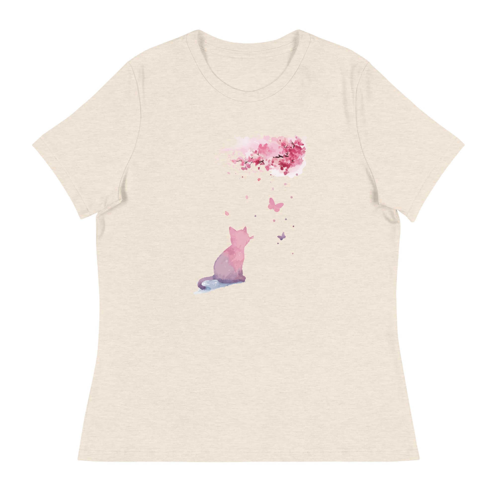 Cherry Blossom Kitten Women's Relaxed T-Shirt、mySite、camillekostekn