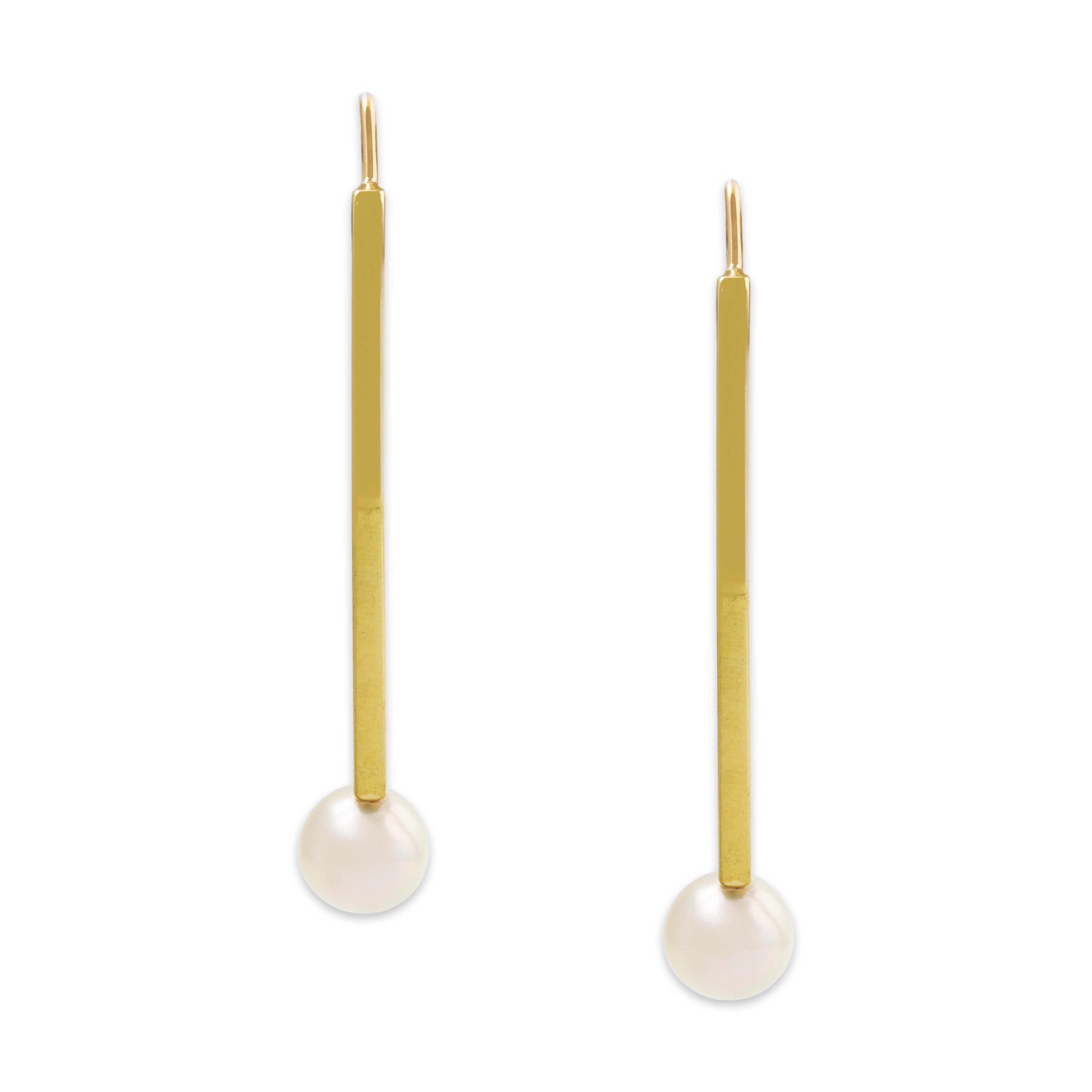 Vintage 14k Yellow Gold Pearl Dramatic Modernist Drop Earrings、mySite、hinf8tx79