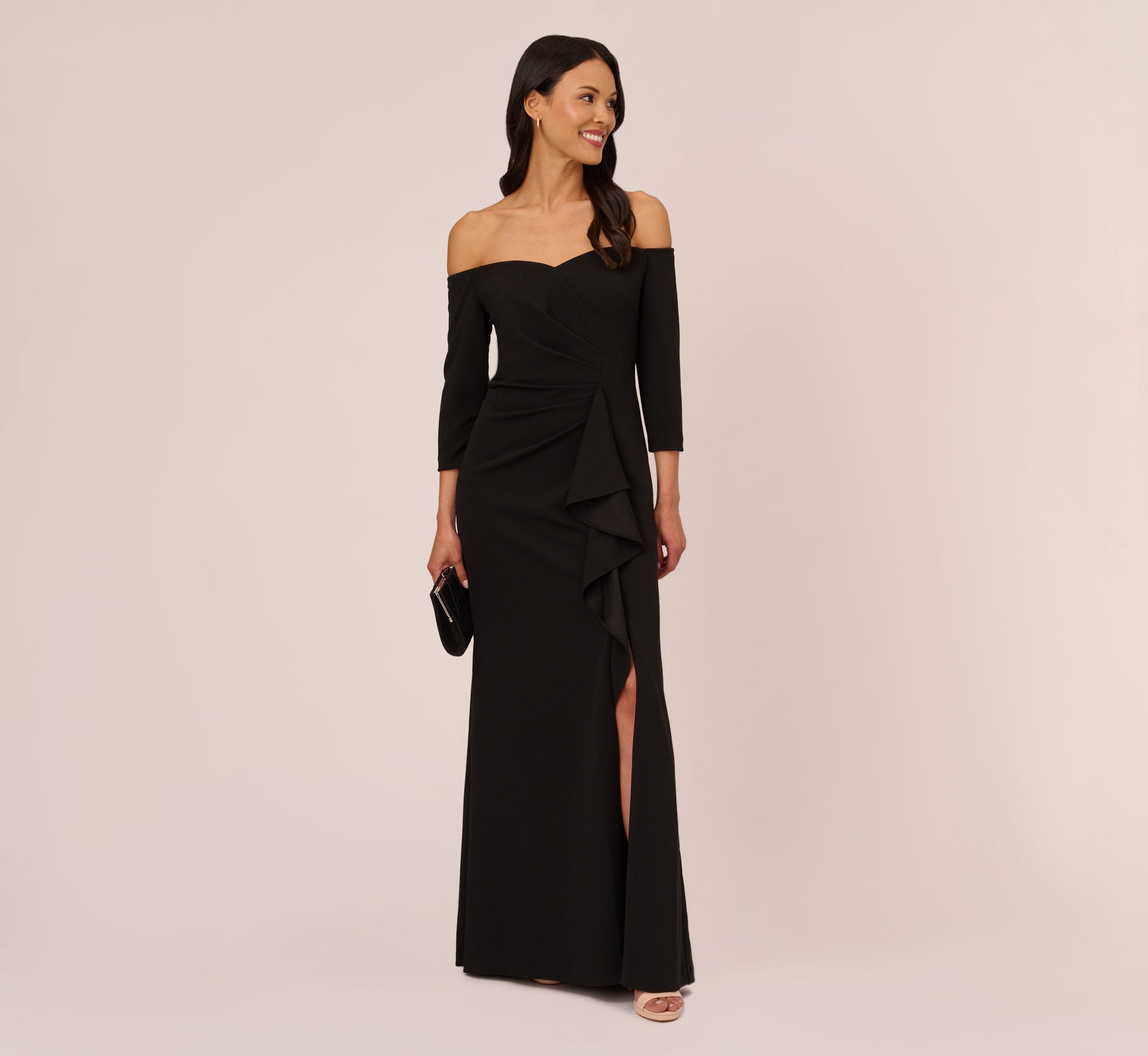 Off The Shoulder Cascading Ruffle Gown In Black、mySite、solidvoid